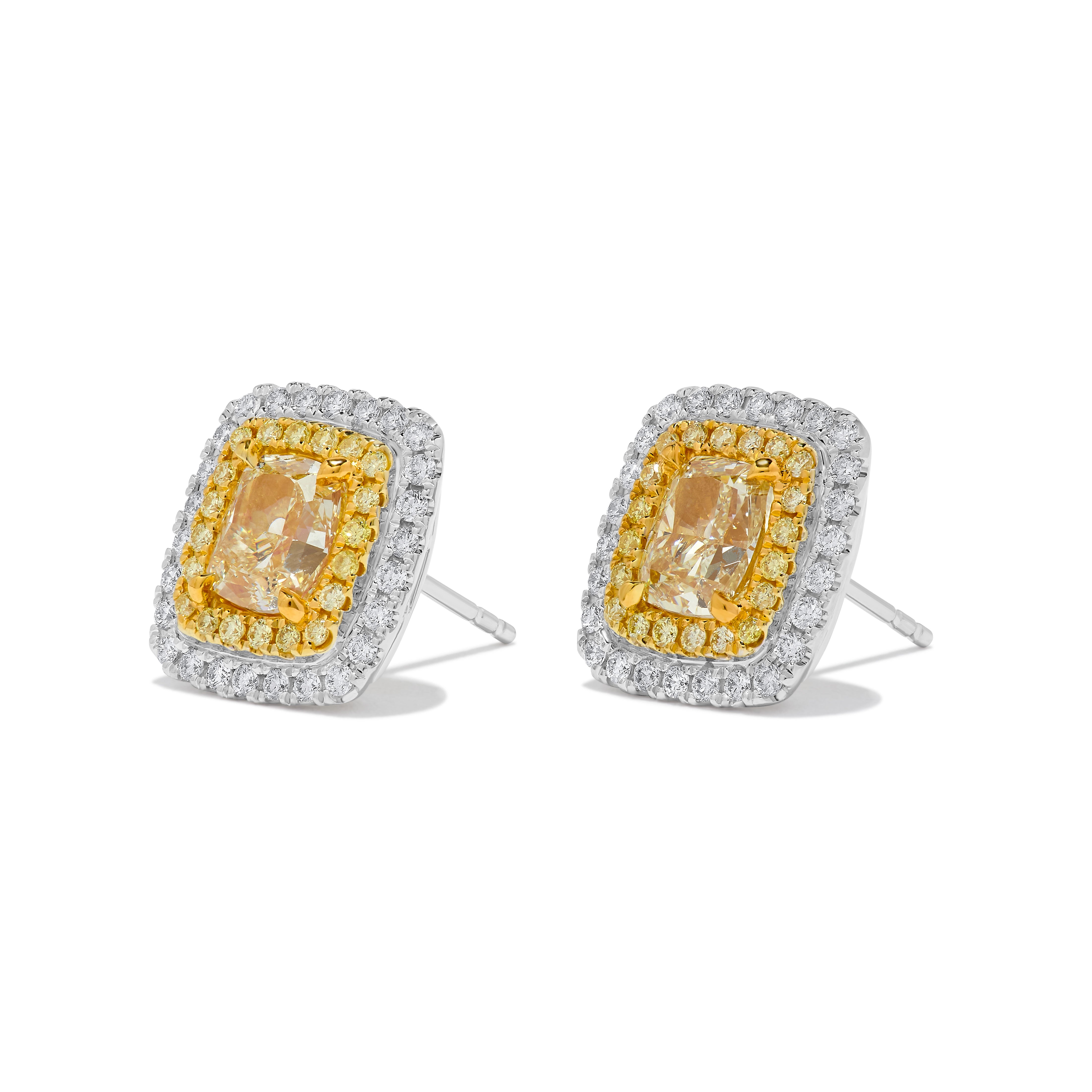 GIA Yellow Cushion Cut & White Diamond Stud Earrings JE1075GH
