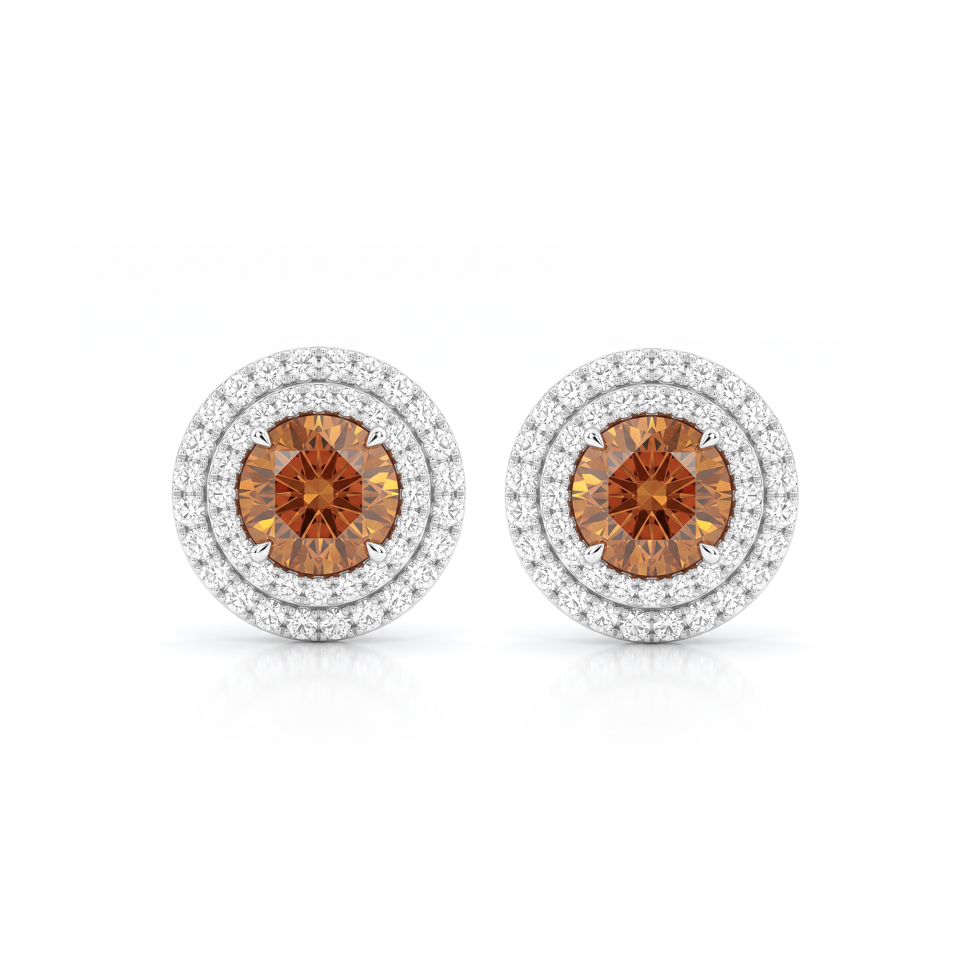 Natural Orange Diamond Halo Earrings | GIA Certified
