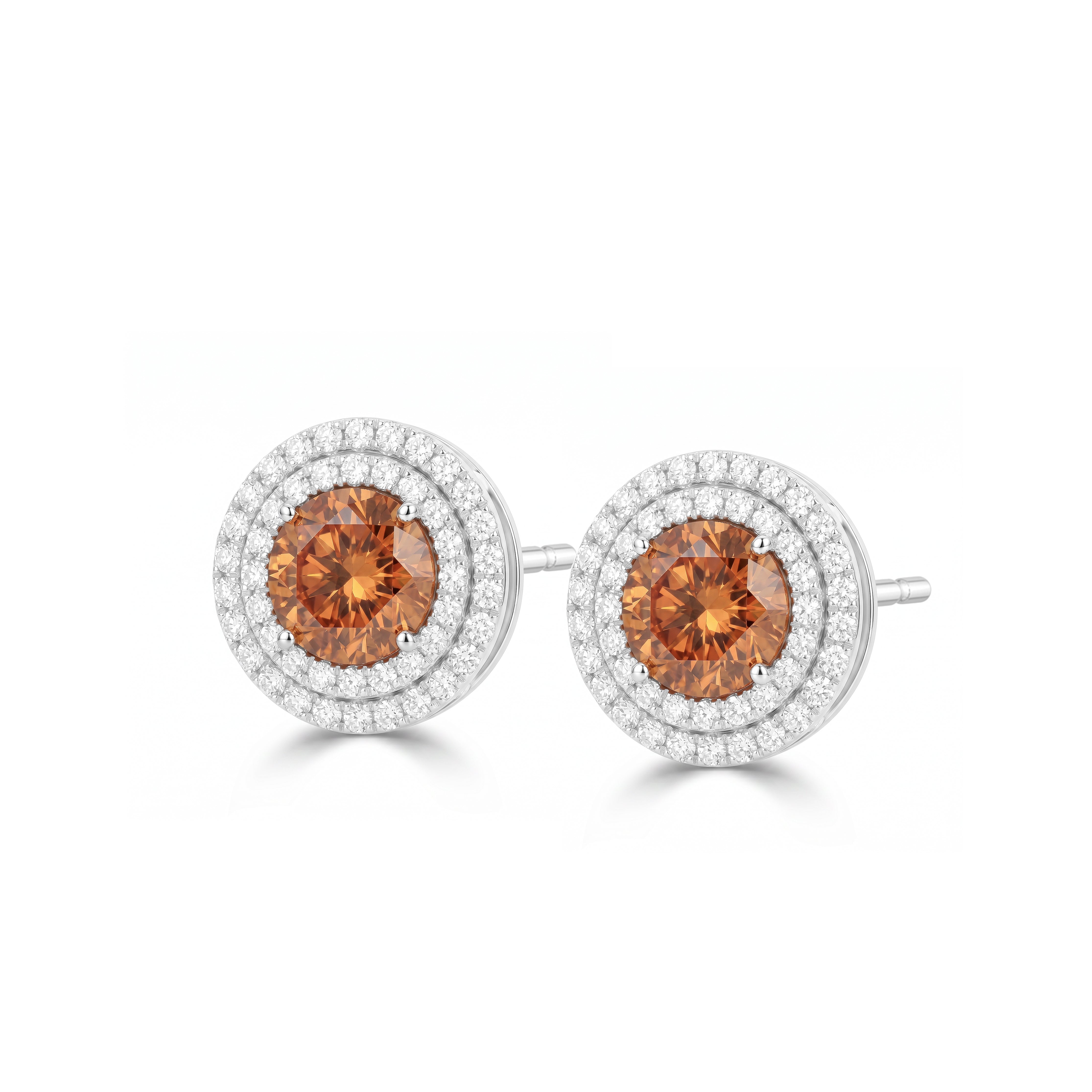 Natural Orange Diamond Halo Earrings | GIA Certified