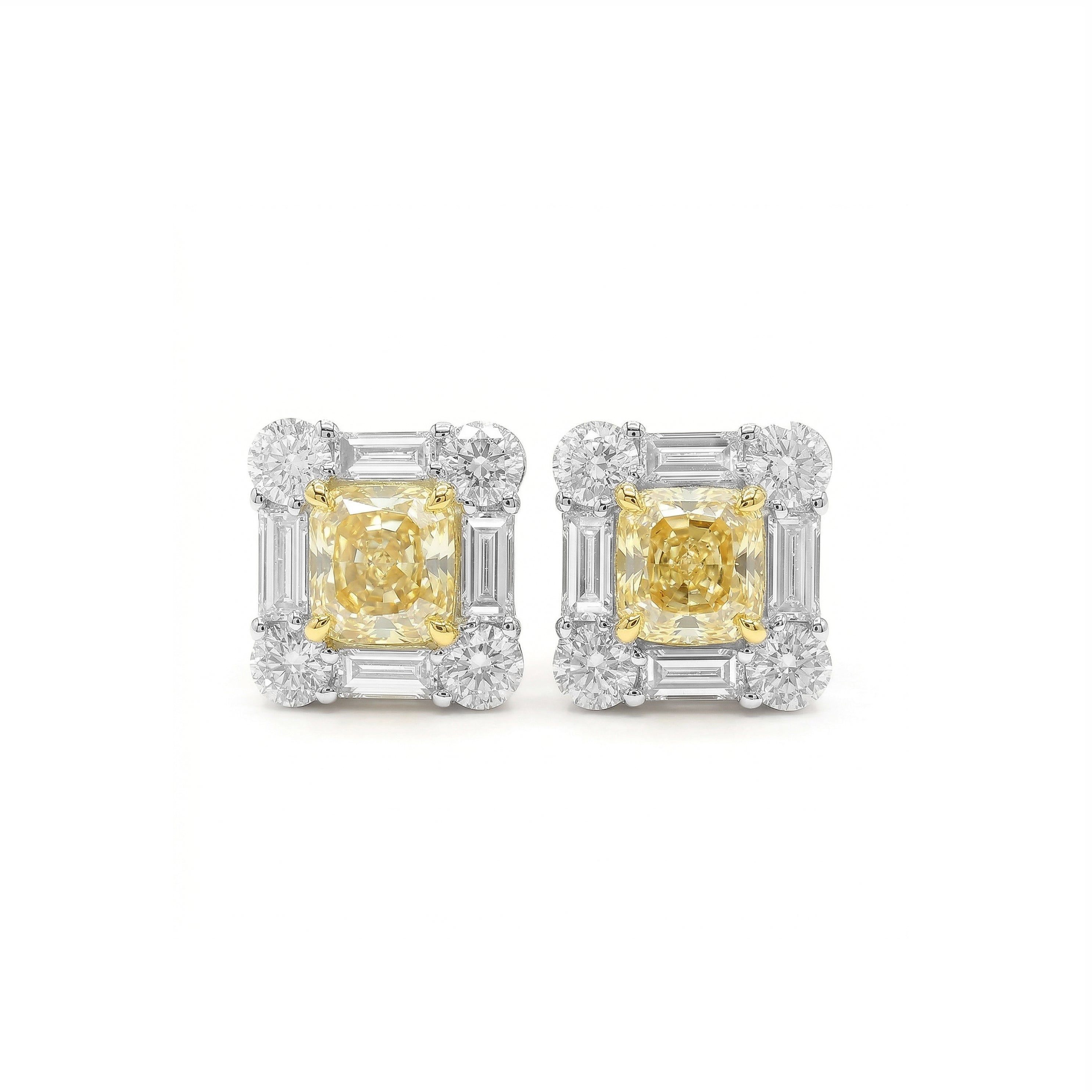 Natural Yellow Cushion Diamond Halo Earrings | GIA Certified