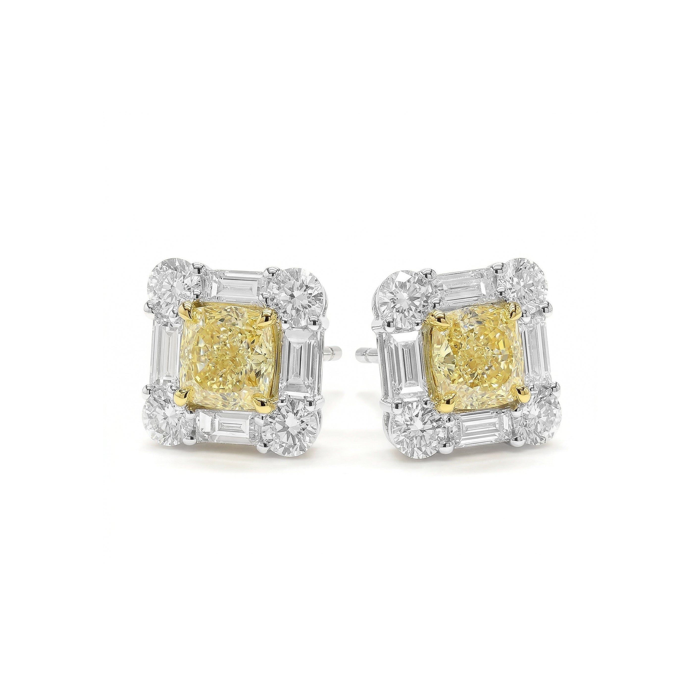 Natural Yellow Cushion Diamond Halo Earrings | GIA Certified
