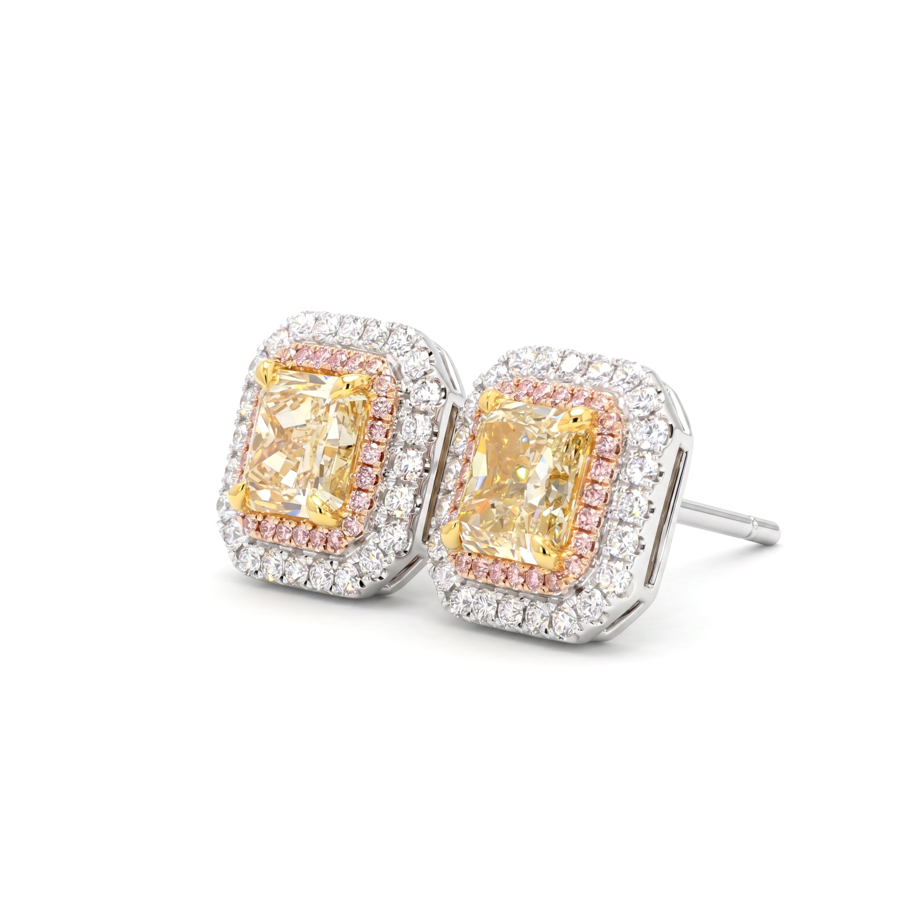 Natural Yellow Radiant Diamond Halo Earrings | GIA Certified