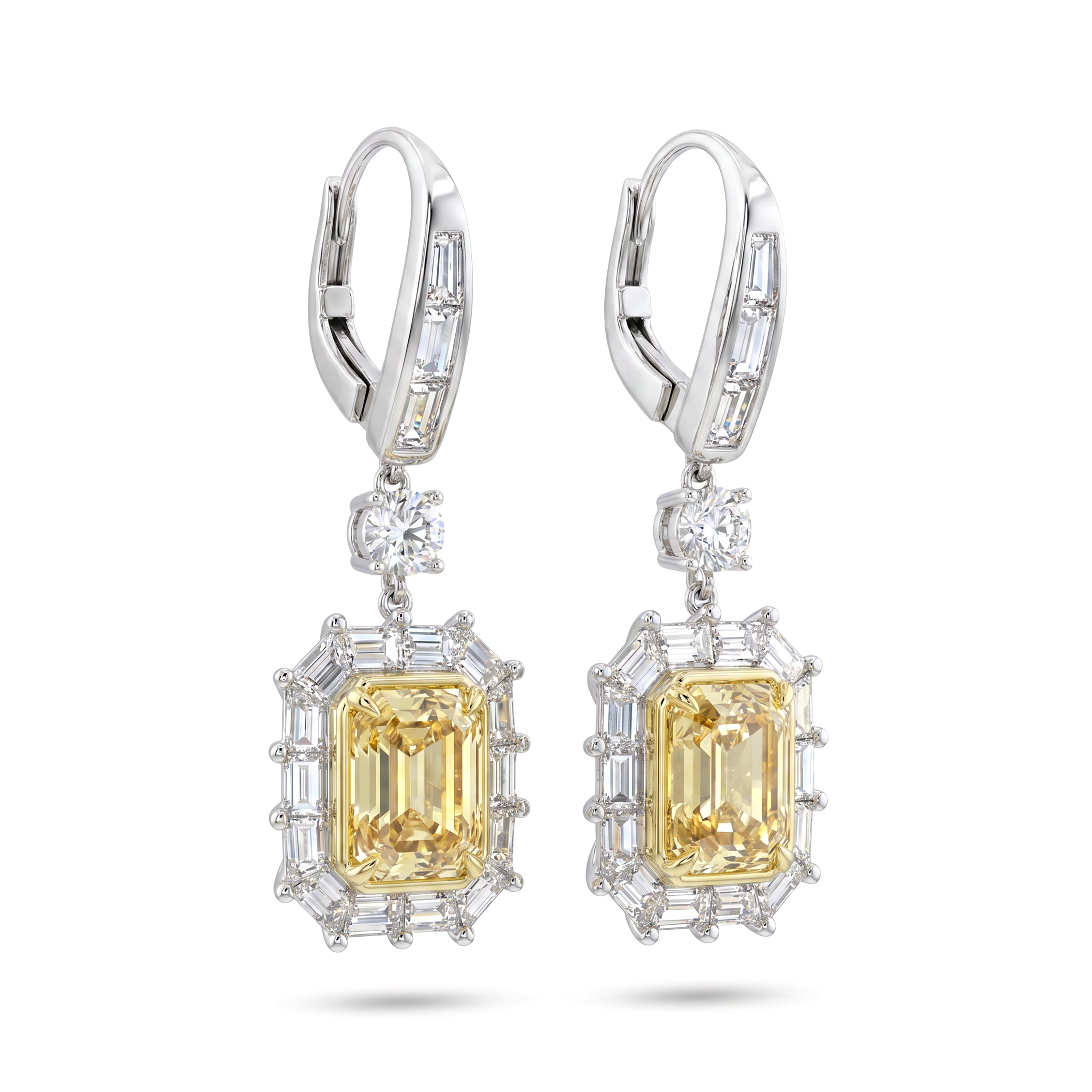 Natural Yellow Radiant Diamond Halo Drop Earring | GIA Certified