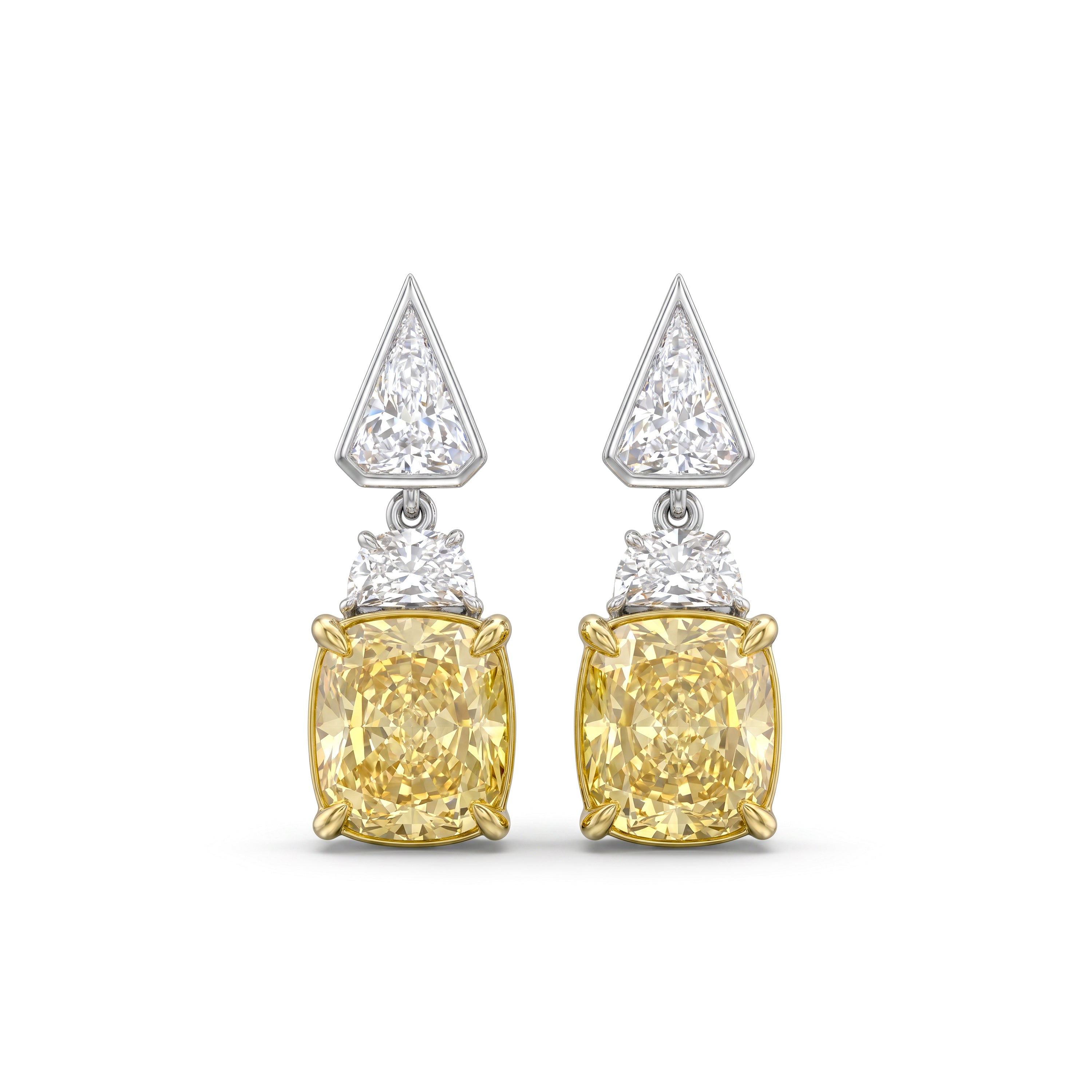 Natural Yellow Cushion Diamond Bezel Drop Earring | GIA Certified