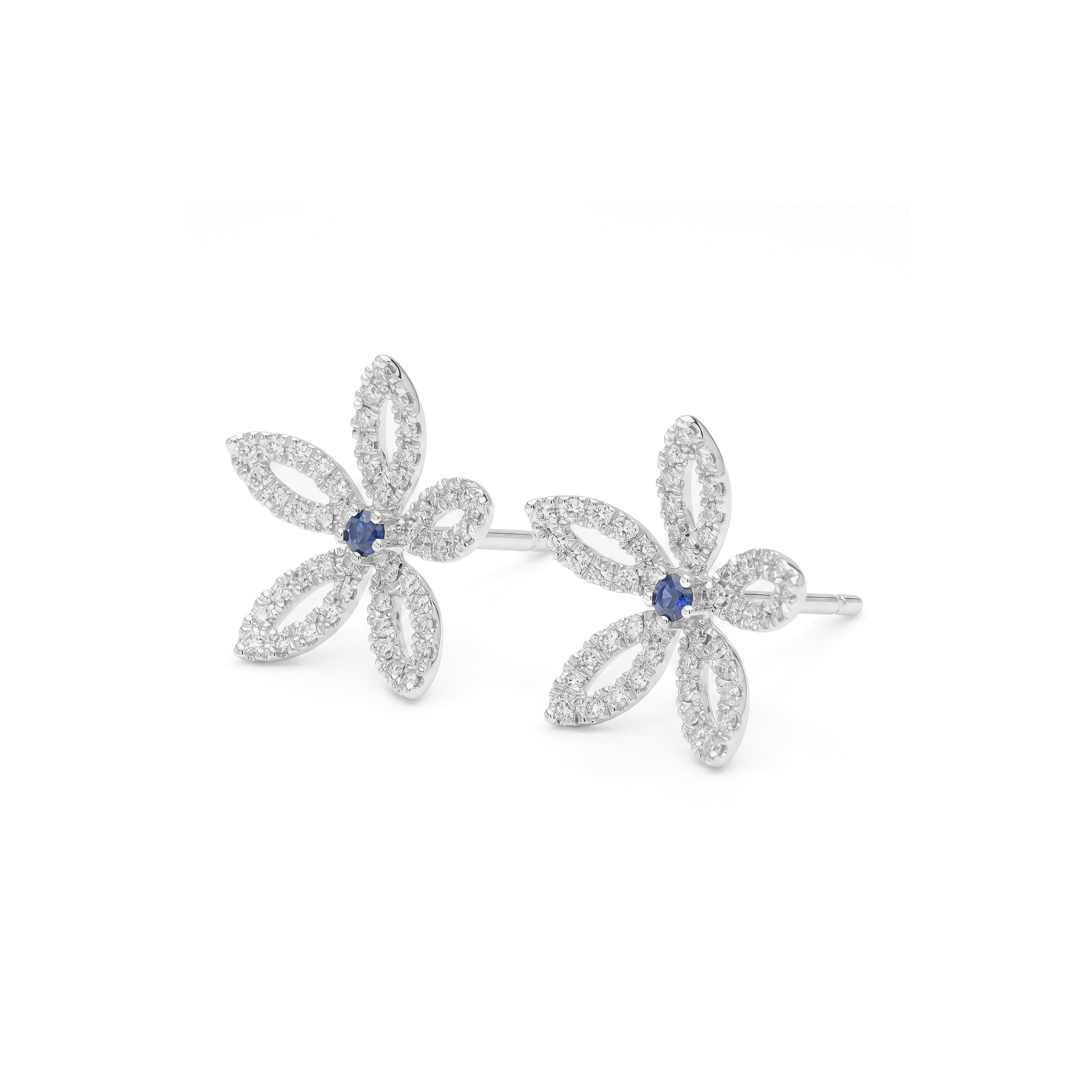 Natural Sapphire & Diamond Flower Earrings