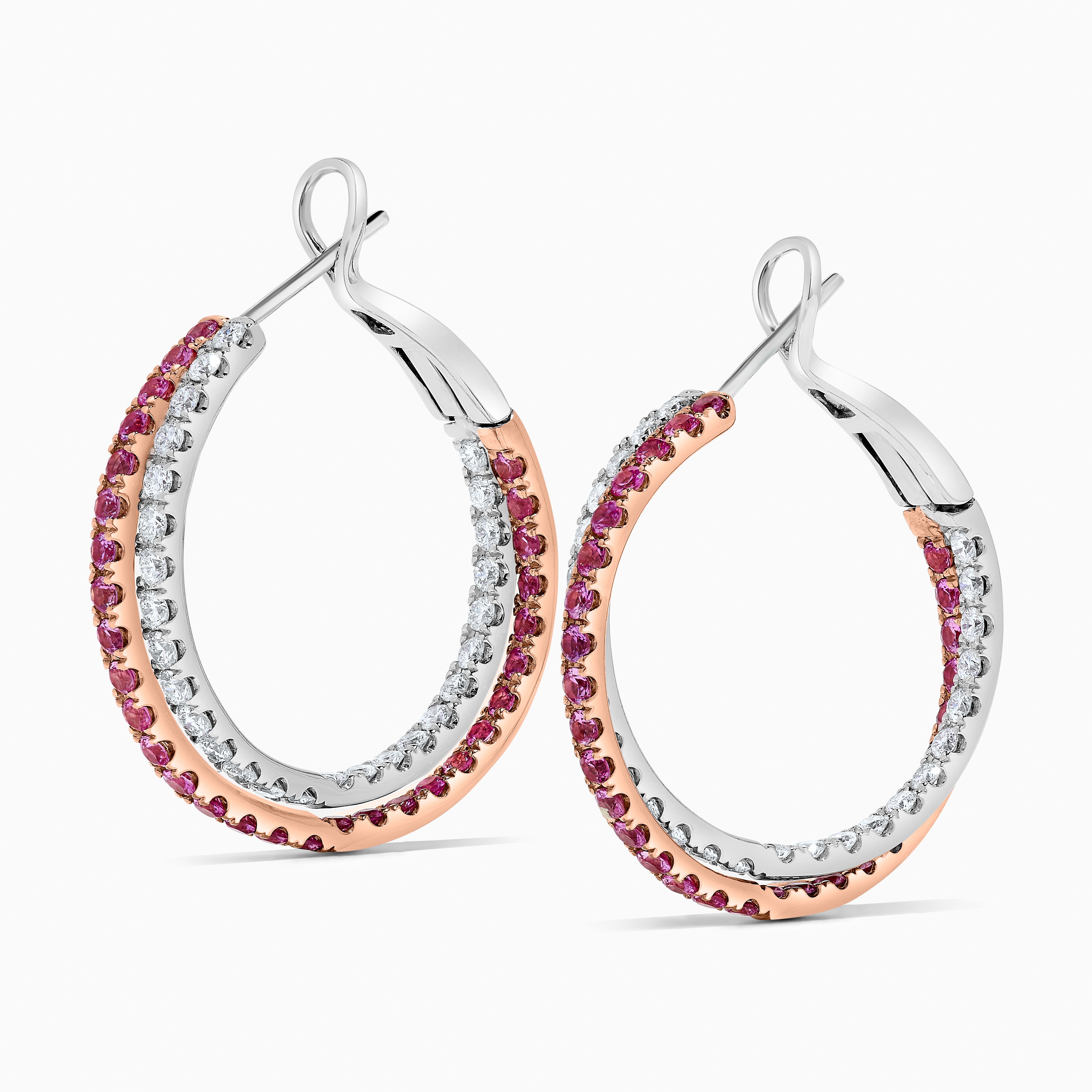 Pink Sapphire and White Diamond Hoop Earrings JEC006GP