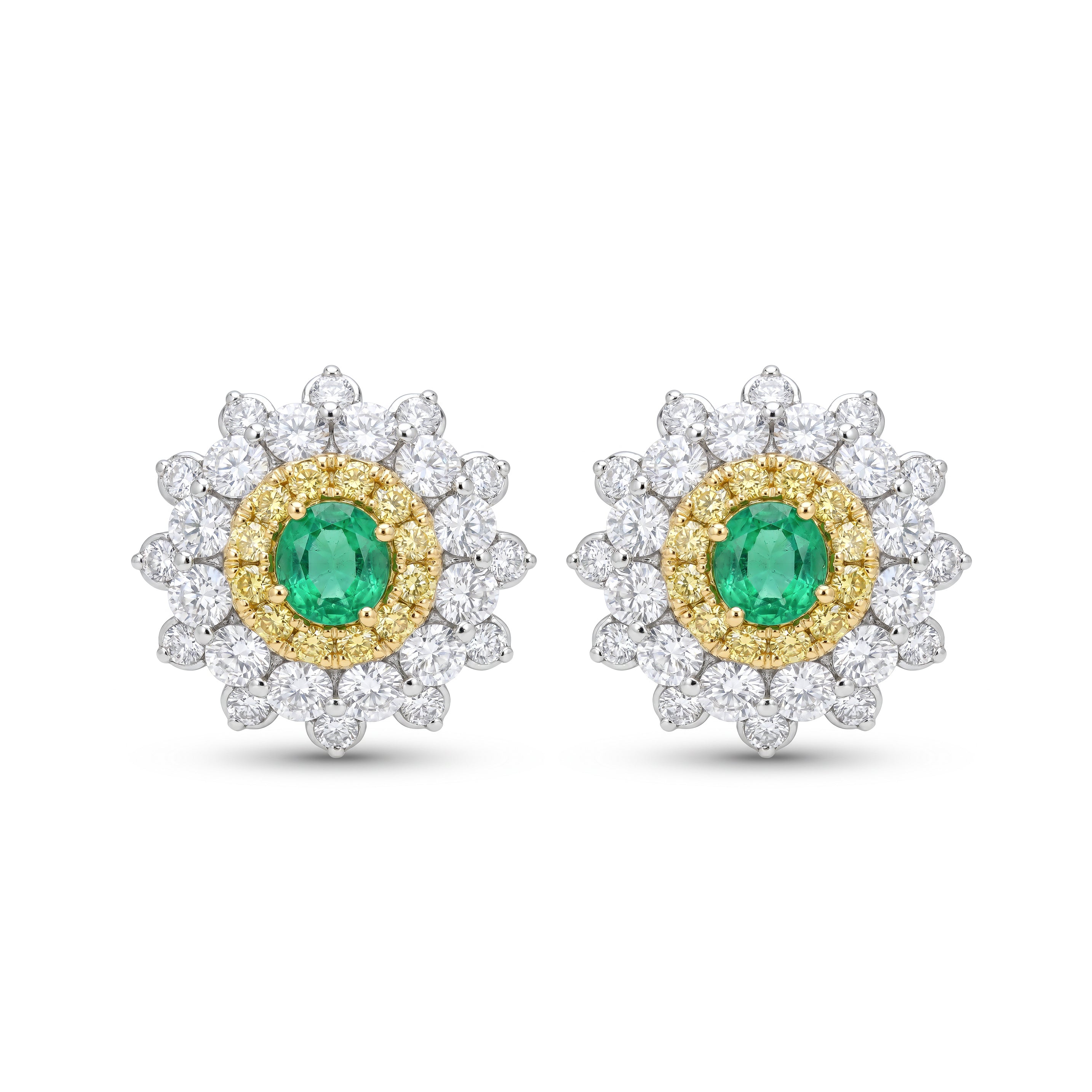 Natural Emerald & Diamond Halo Earrings