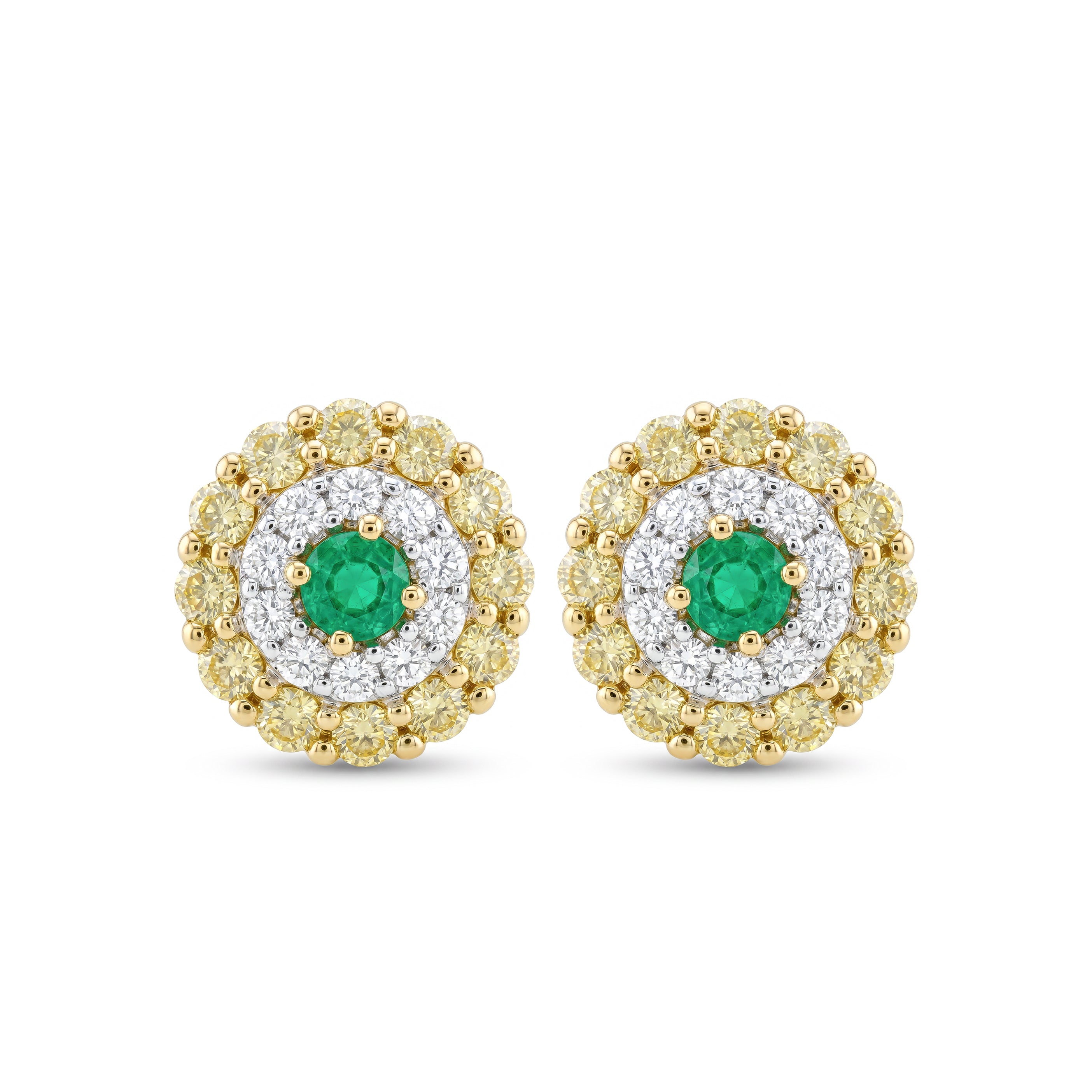 Natural Emerald & Diamond Halo Earrings