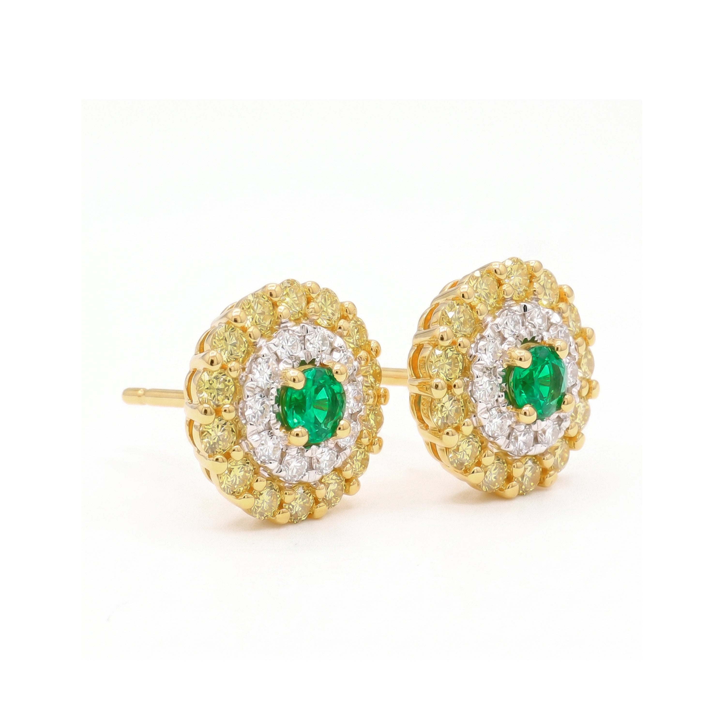 Natural Emerald & Diamond Halo Earrings