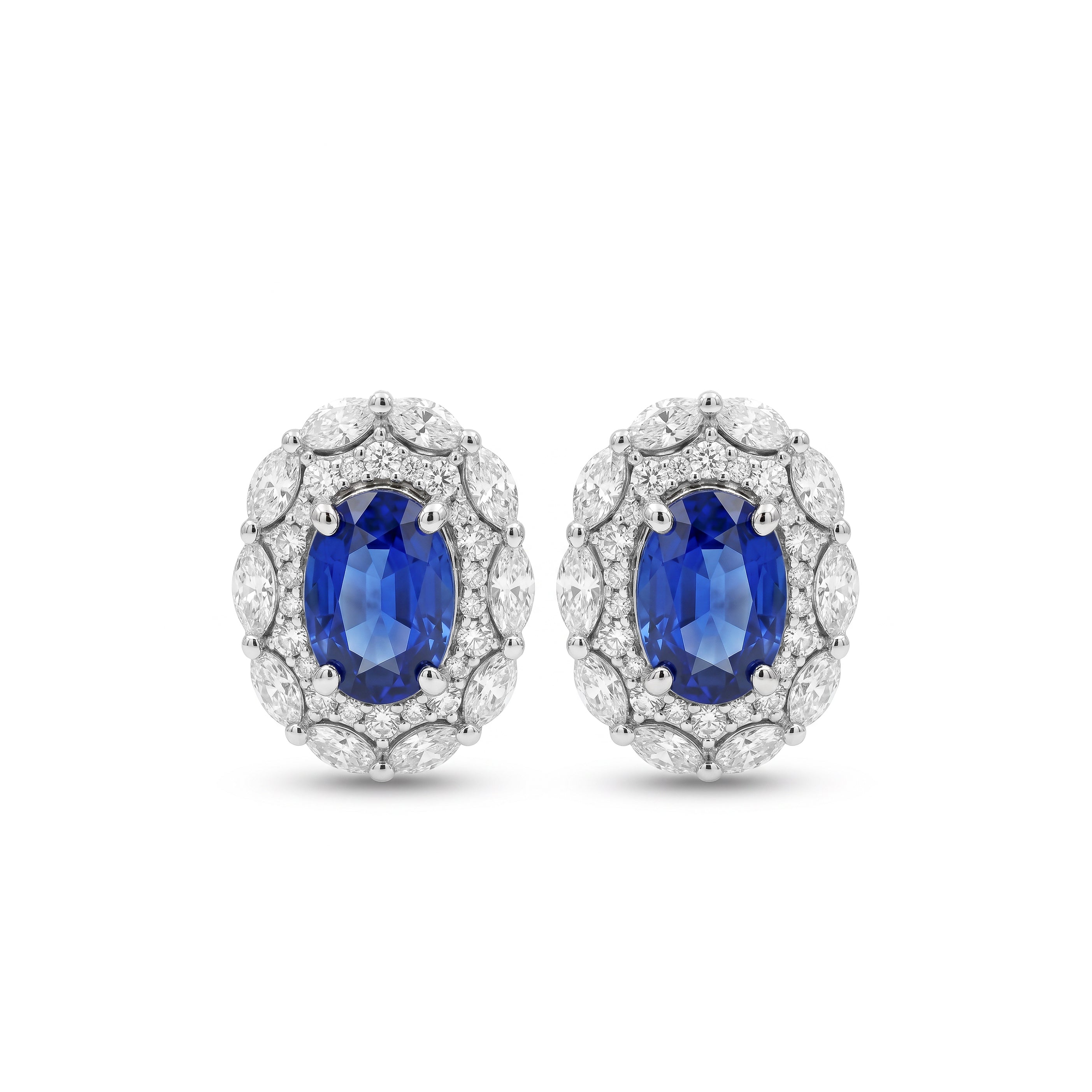 Natural Oval Sapphire & Diamond Halo Earrings
