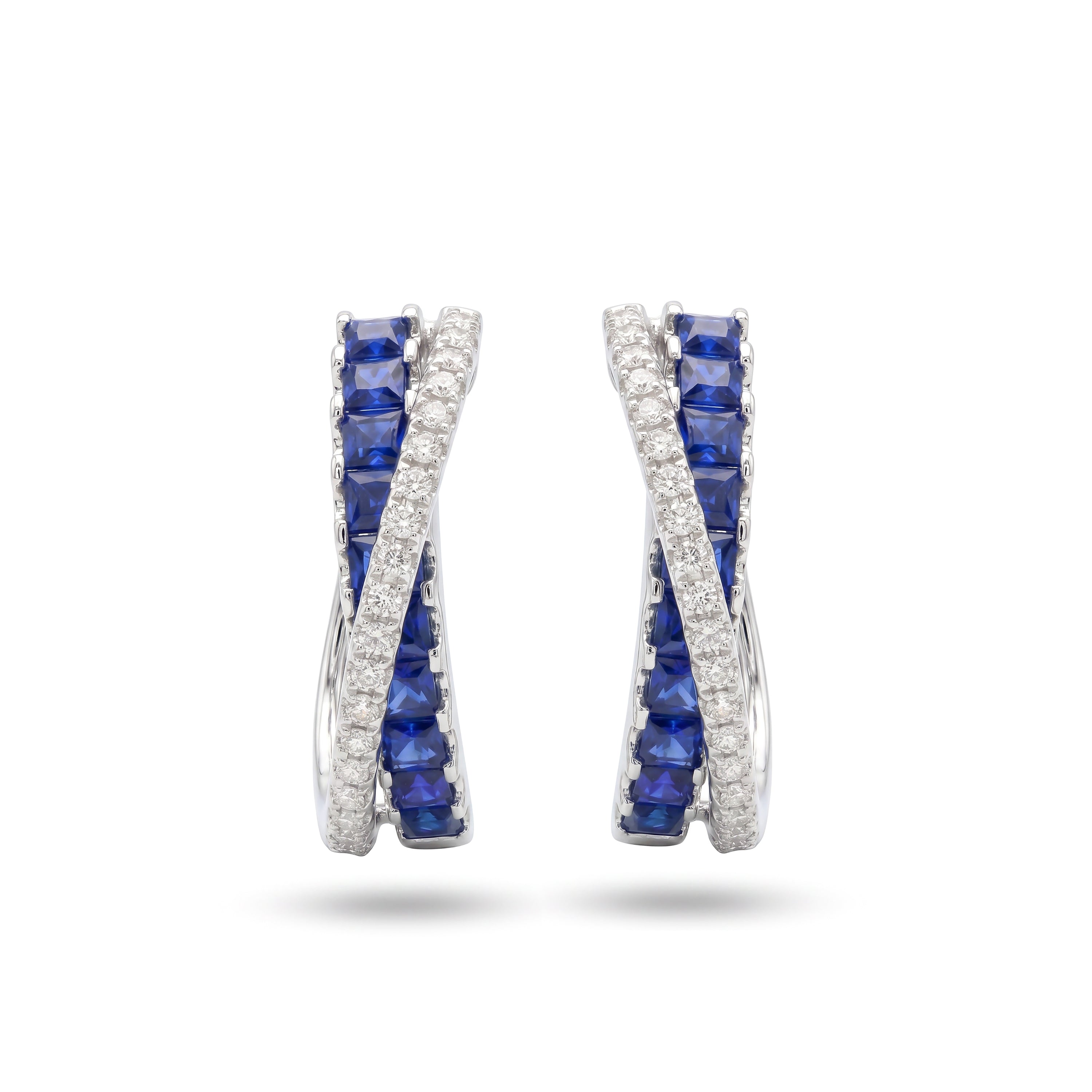 Natural Princess Sapphire & Diamond Crossover Earrings