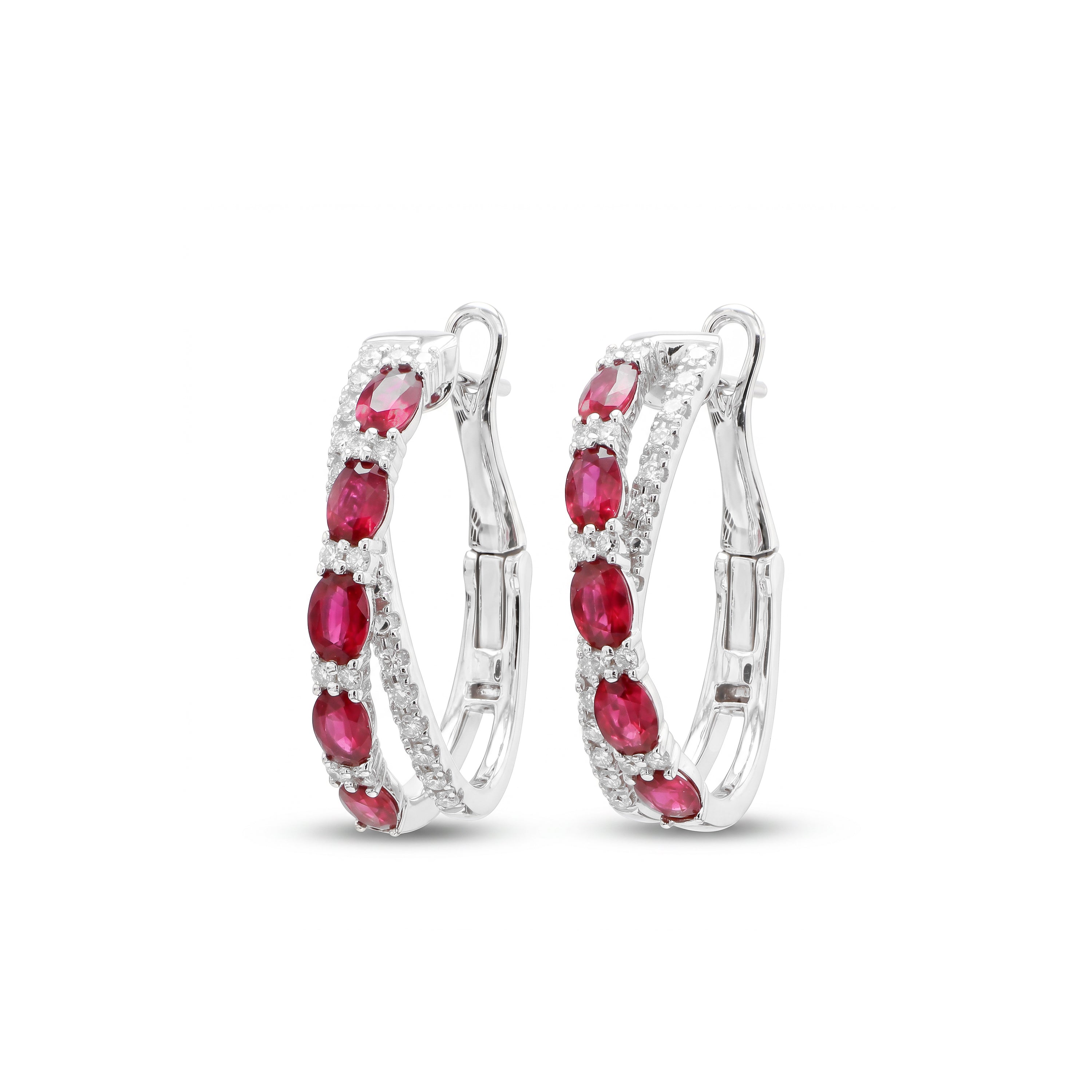 Natural Oval Ruby & Diamond Crossover Earrings