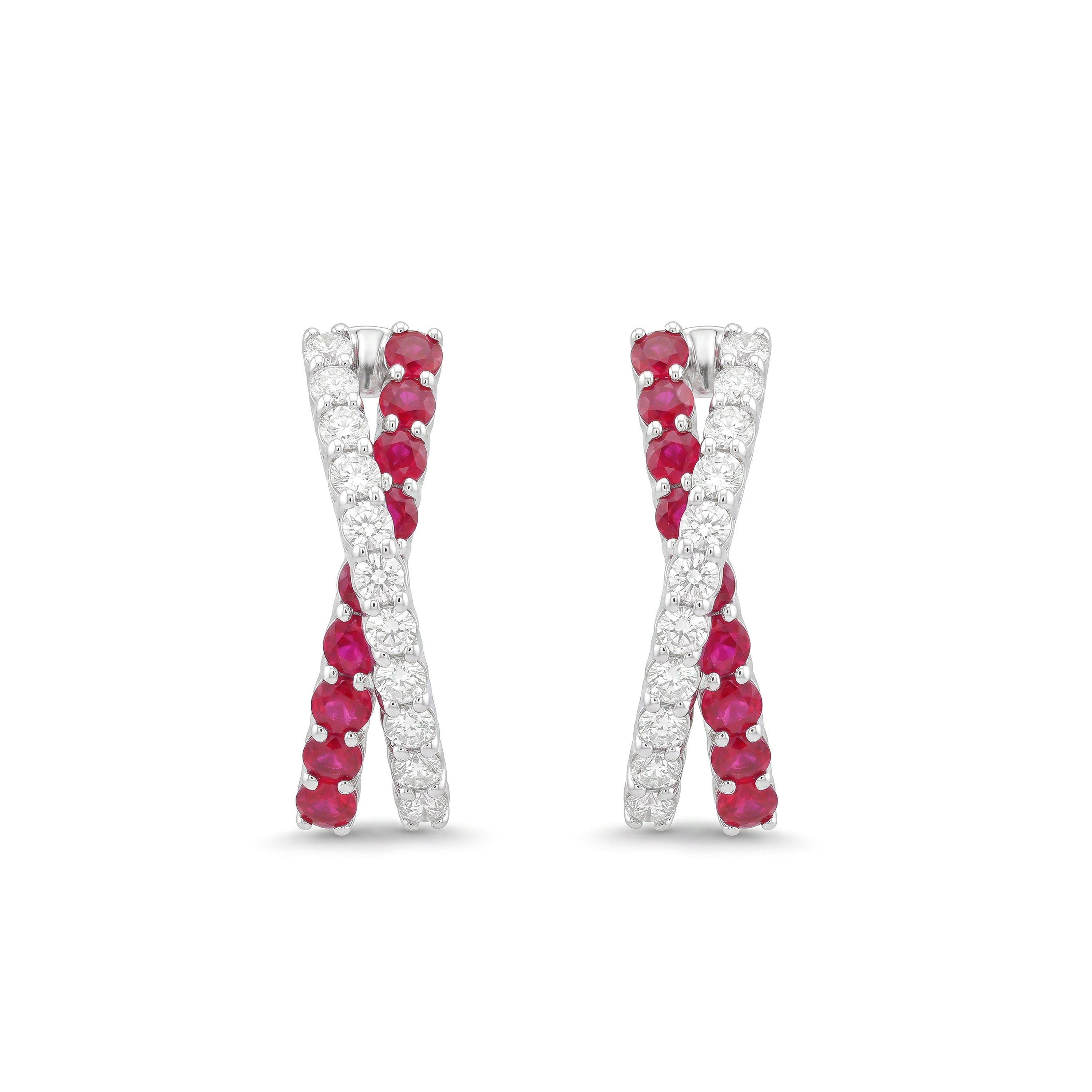 Natural Ruby & Diamond Crossover Hoop Earrings