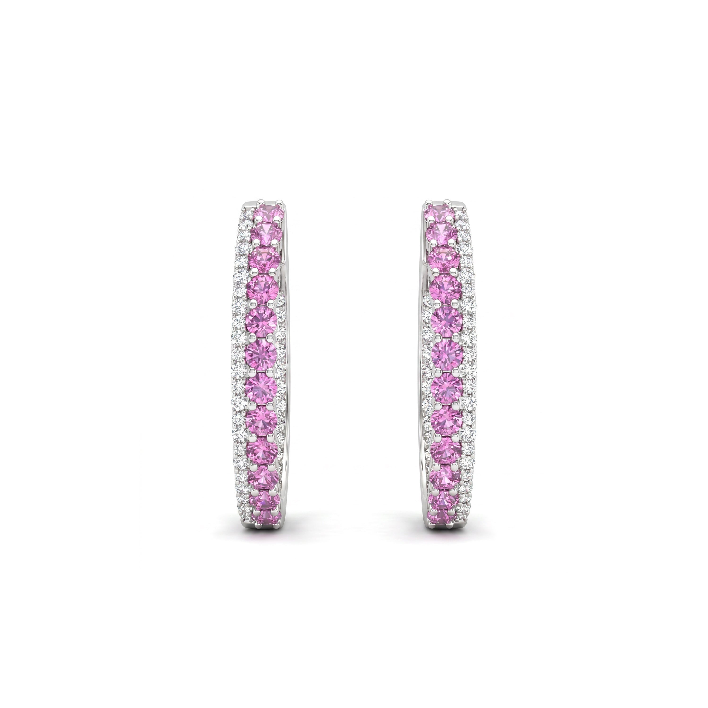 Natural Pink Sapphire & Diamond Hoop Earrings
