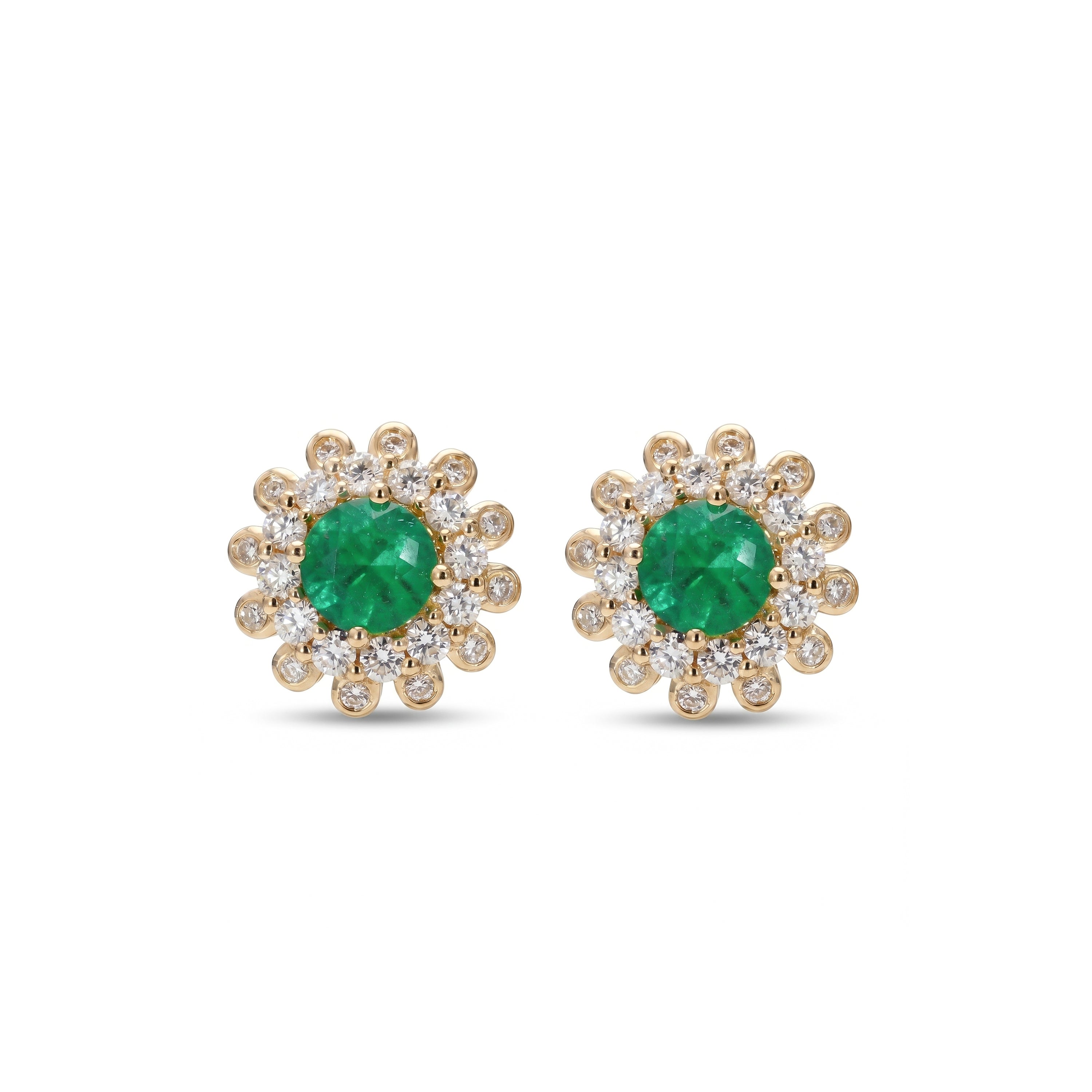 Natural Emerald & Diamond Halo Earrings