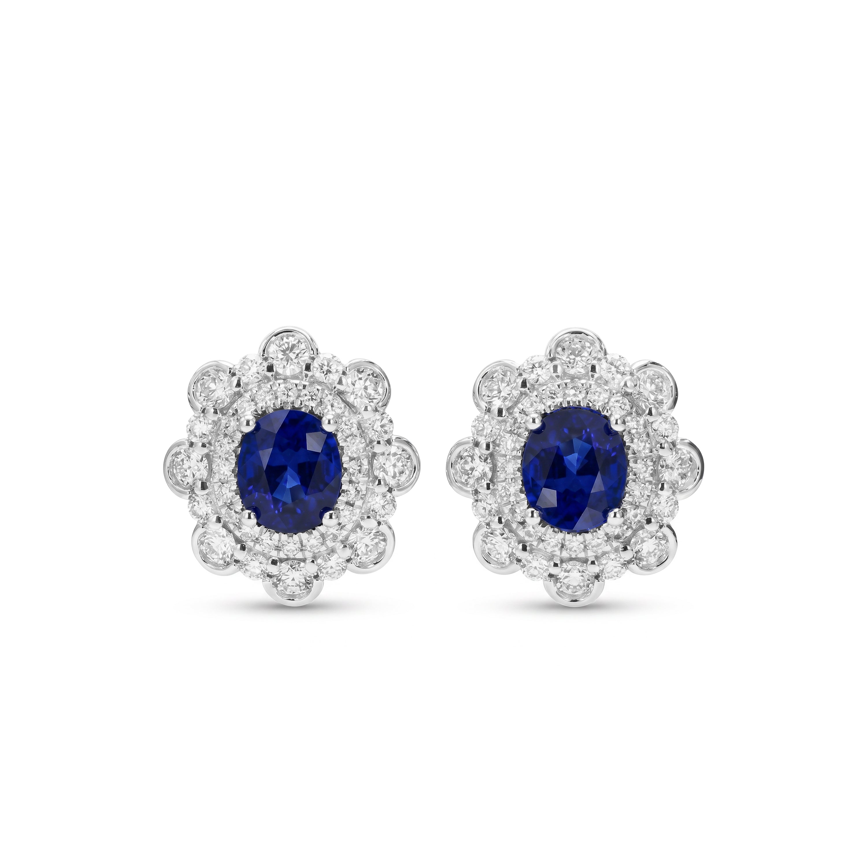 Natural Oval Sapphire & Diamond Halo Earrings