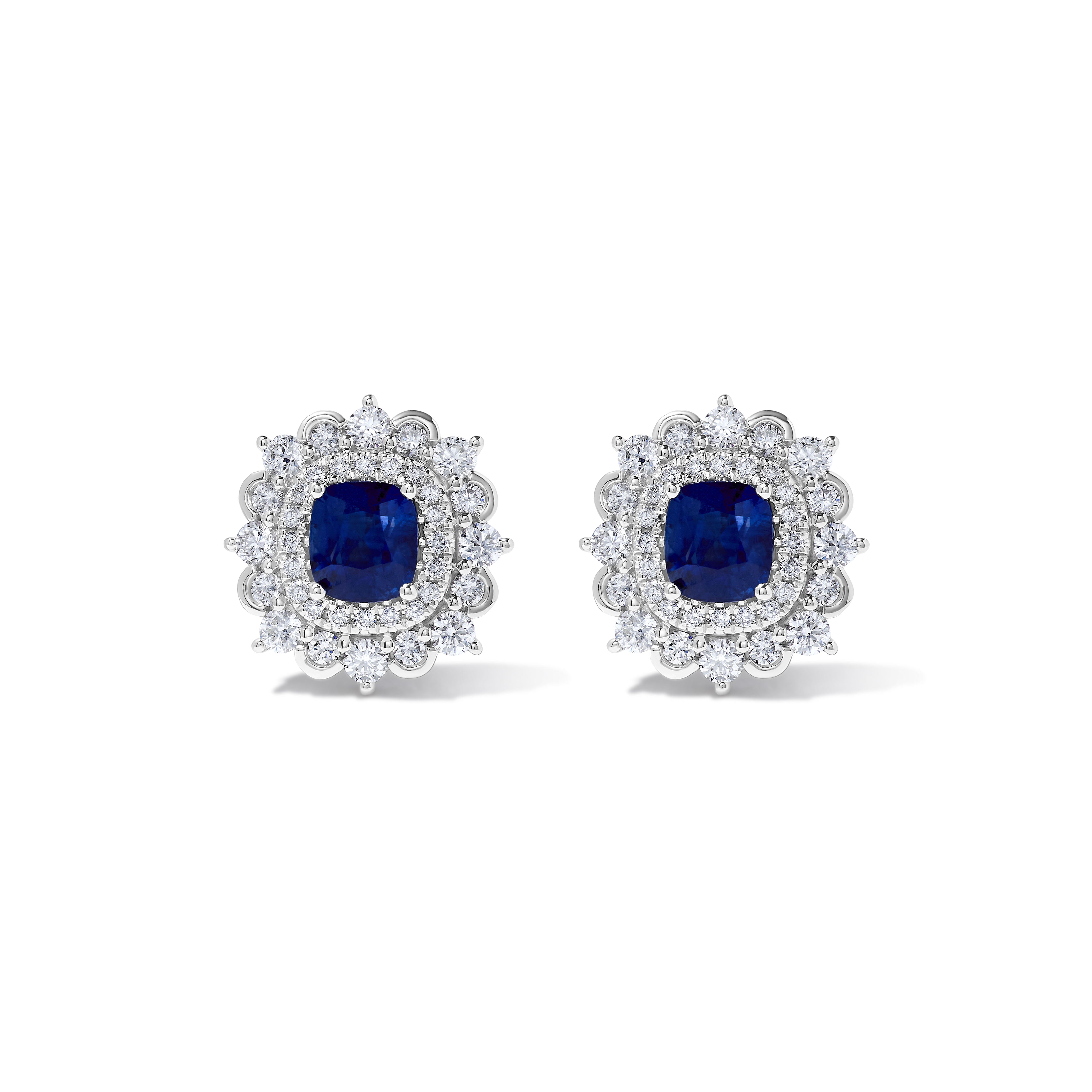 Blue Cushion Sapphire & White Diamond Earrings JEC111GP