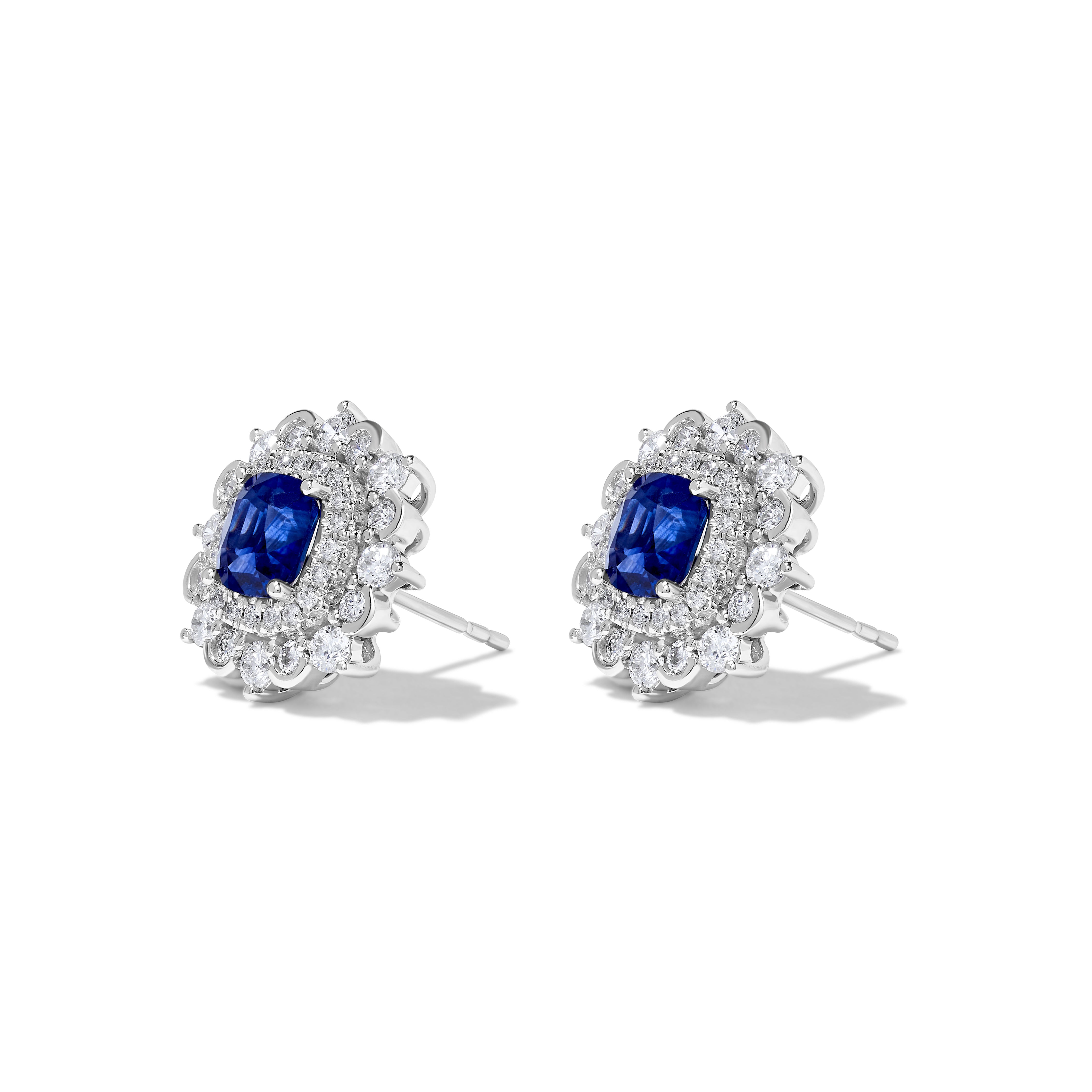 Blue Cushion Sapphire & White Diamond Earrings JEC111GP