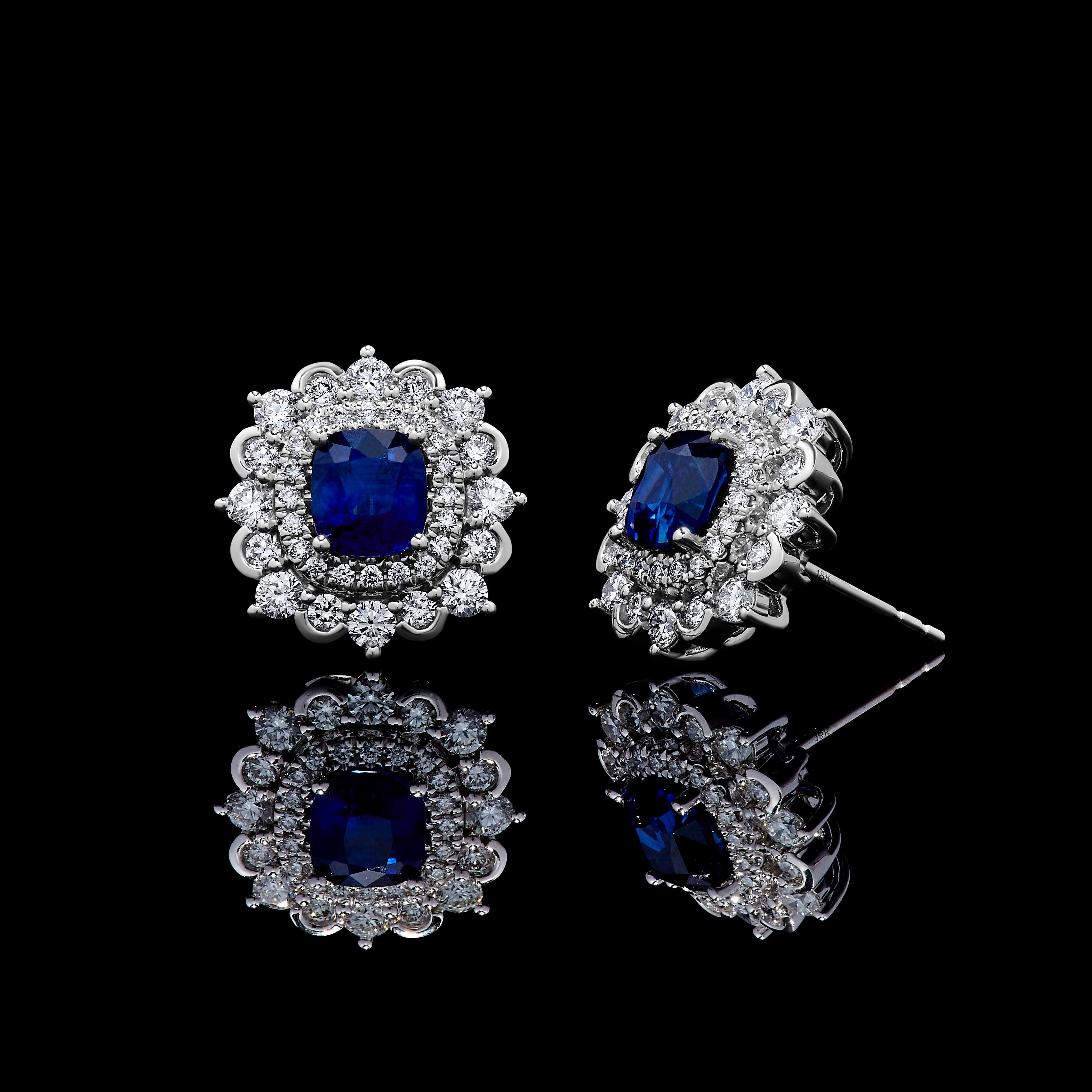Blue Cushion Sapphire & White Diamond Earrings JEC111GP