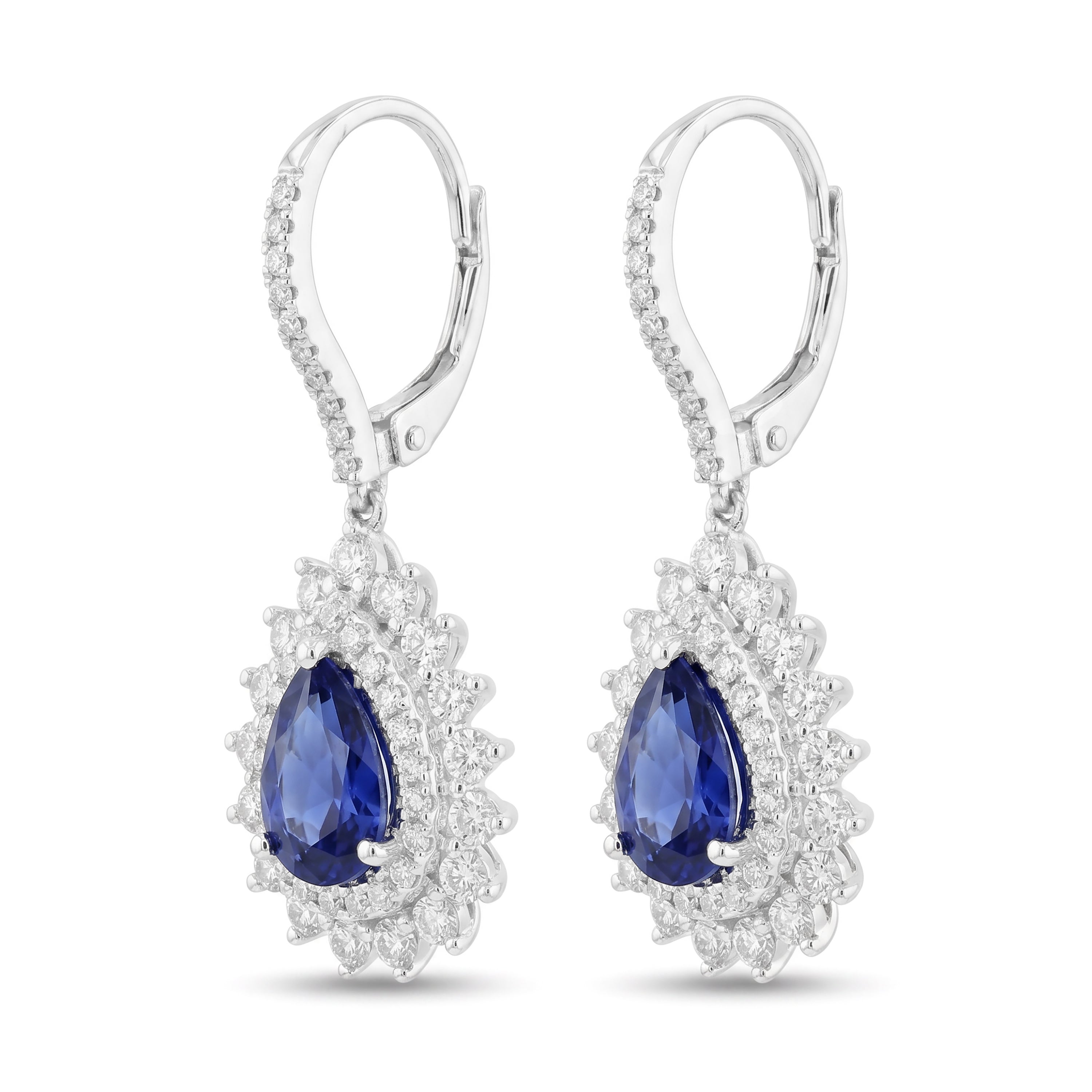 Natural Pear Sapphire & Diamond Halo Drop Earrings
