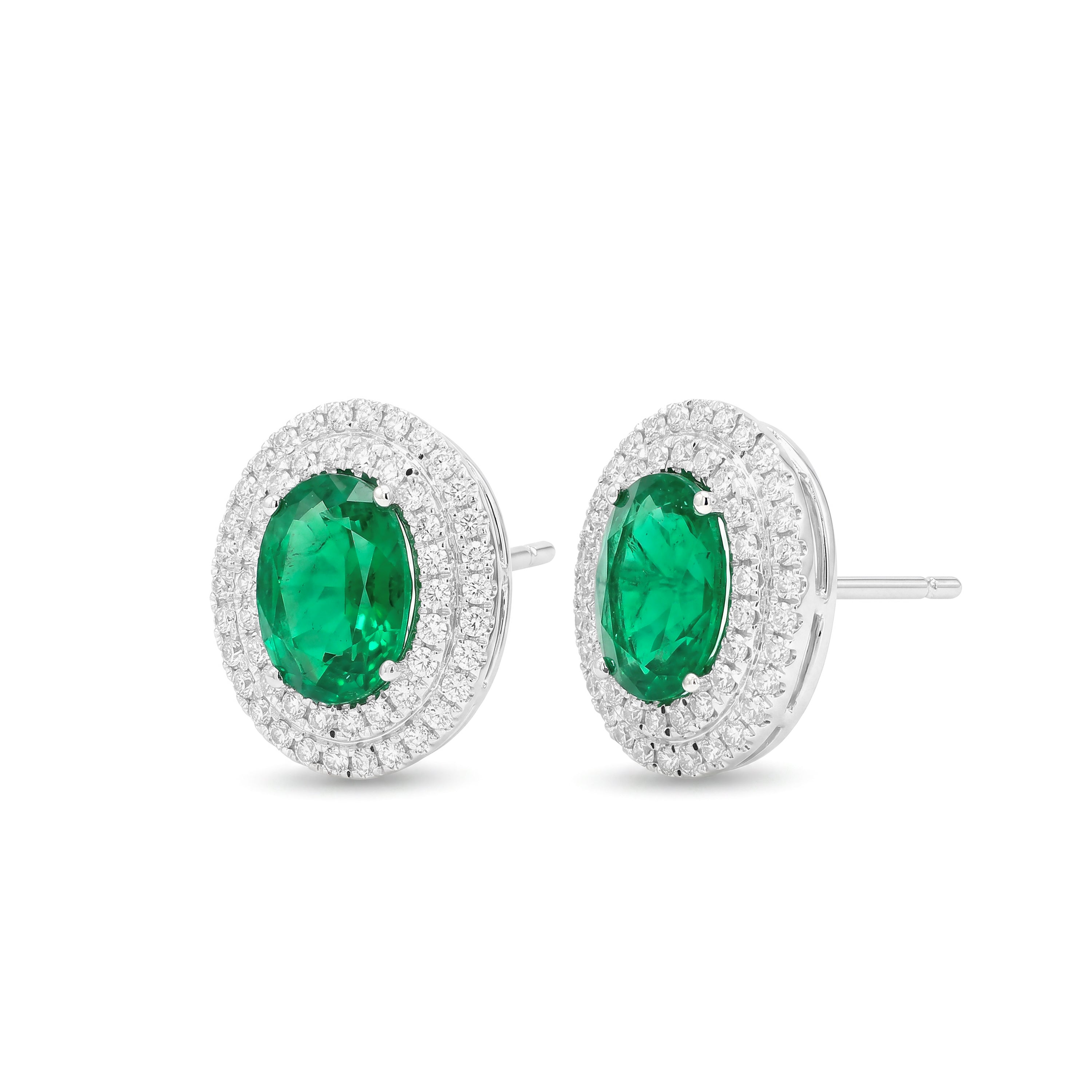 Natural Oval Emerald & Diamond Halo Earrings