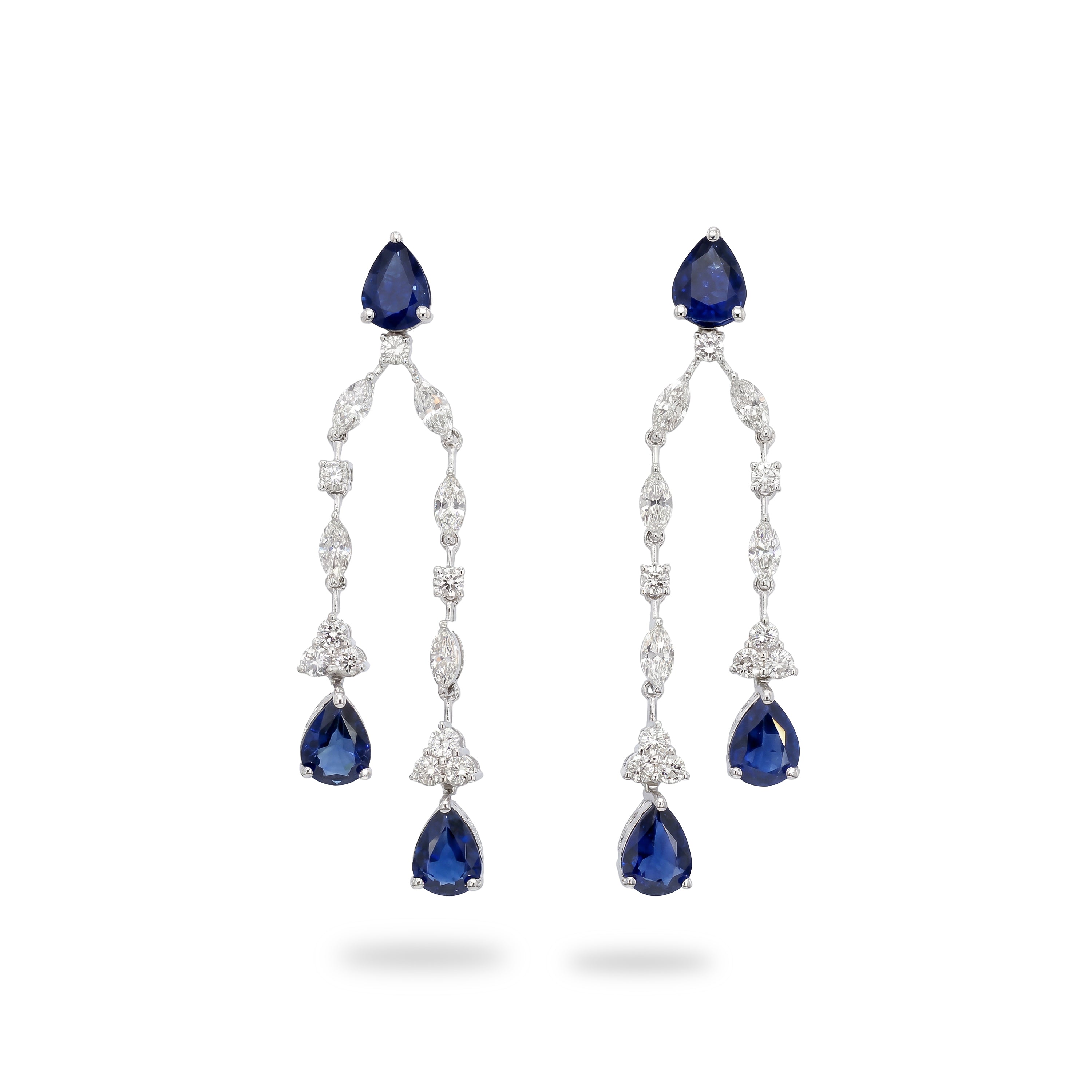 Natural Pear Sapphire & Diamond Chandelier Earrings