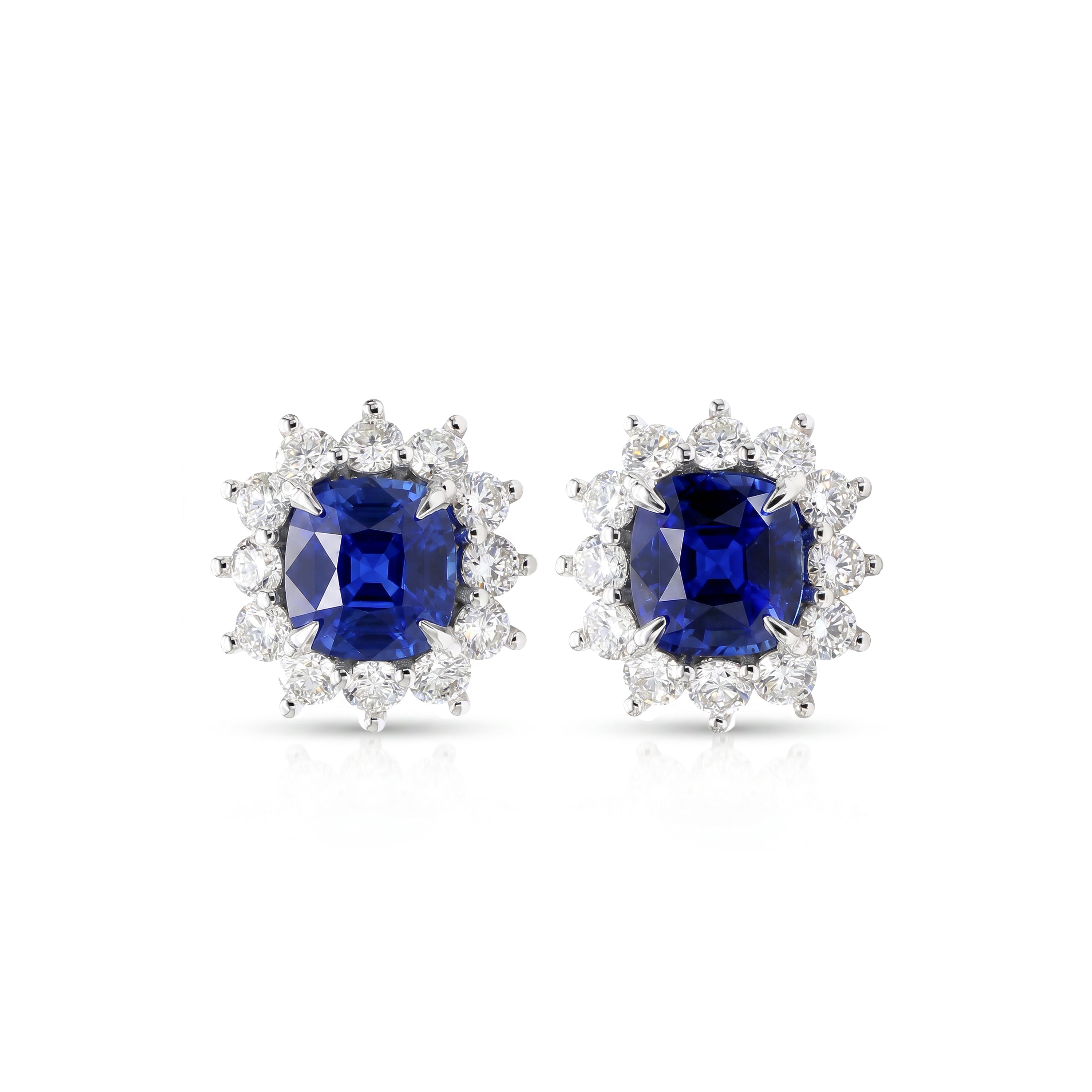 Natural Cushion Sapphire & Diamond Halo Earrings | GIA Certified