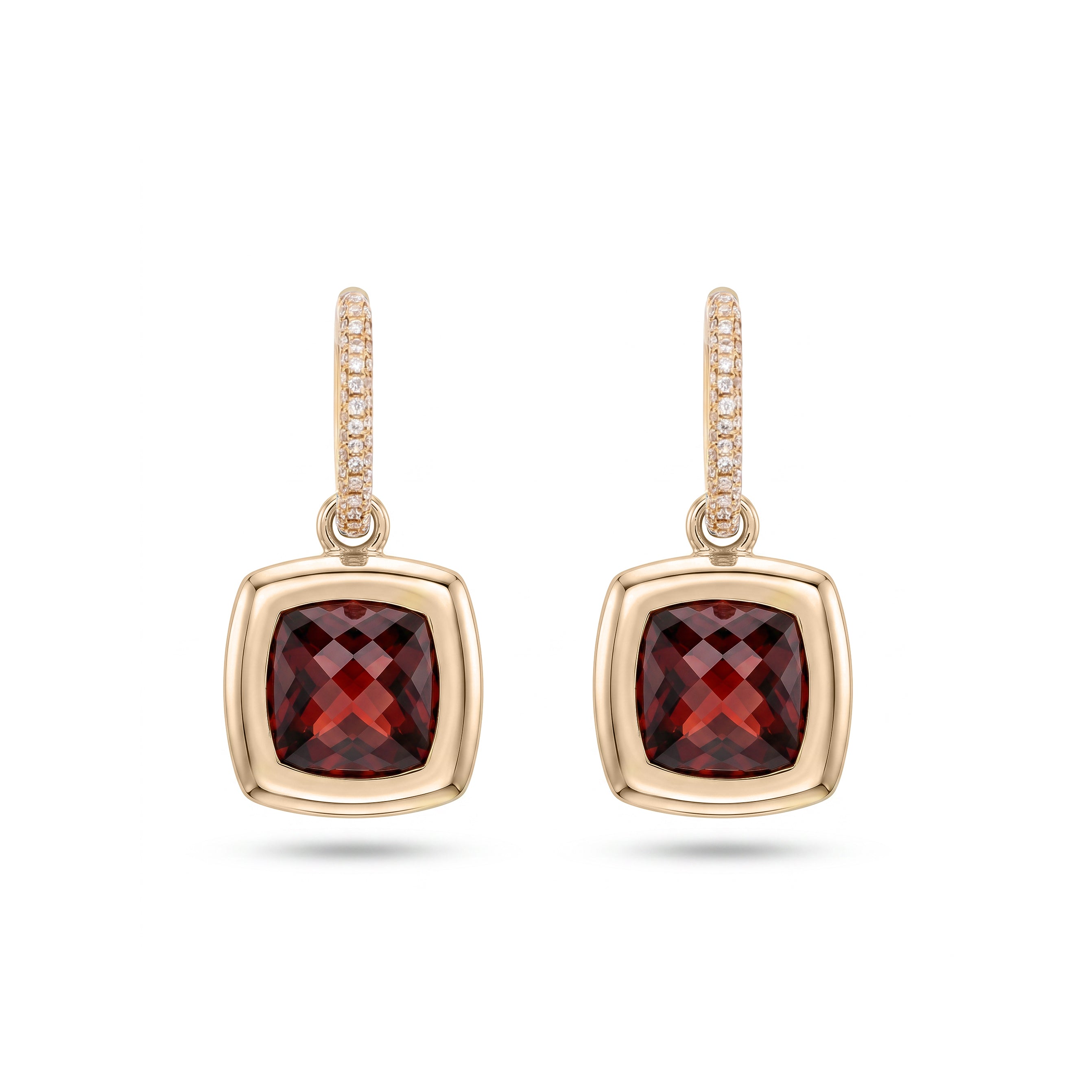 Natural Garnet & Diamond Drop Earrings