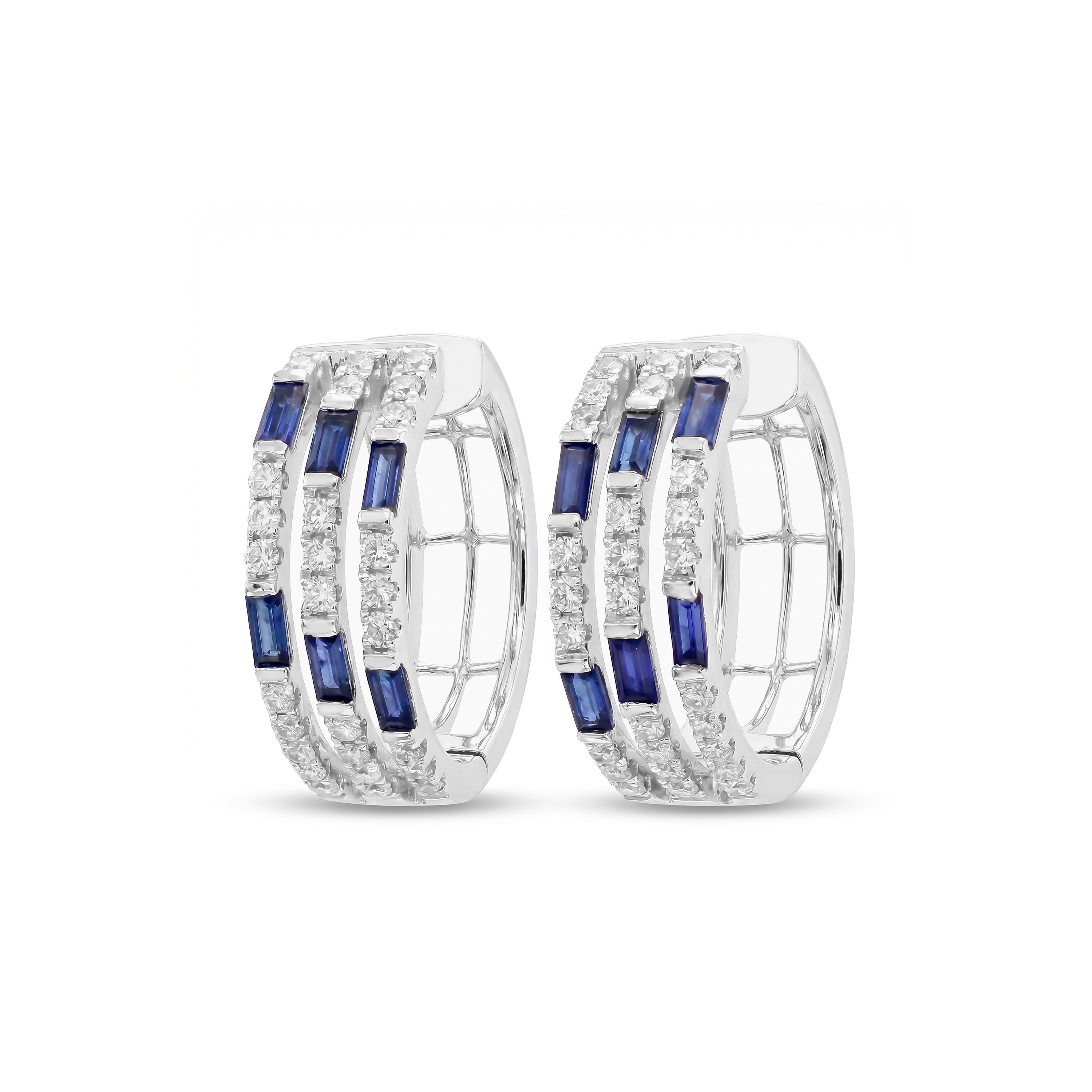 Natural Baguette Sapphire & Diamond Hoop Earring