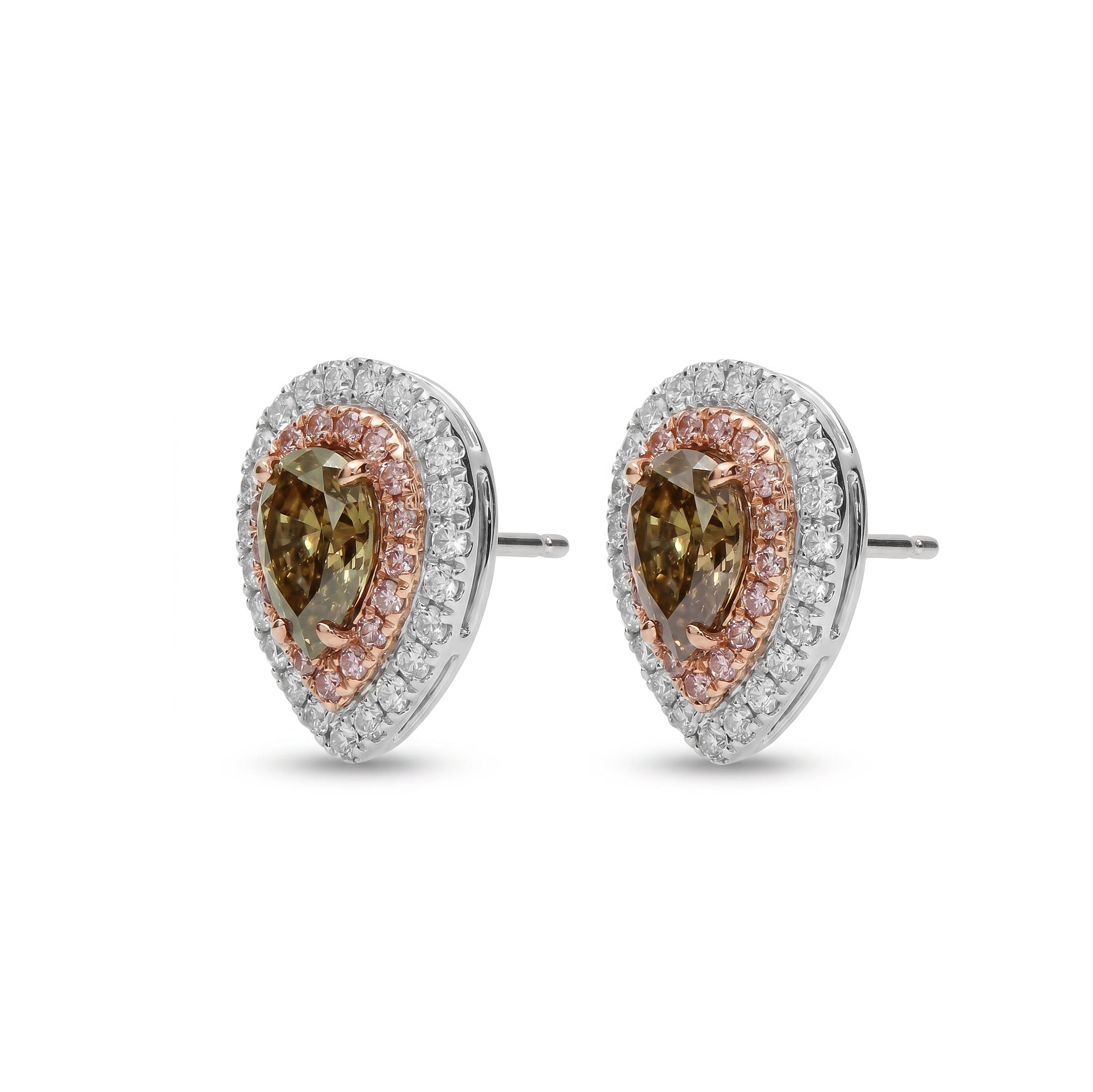 Natural Green Pear Diamond Halo Earrings | GIA Certified
