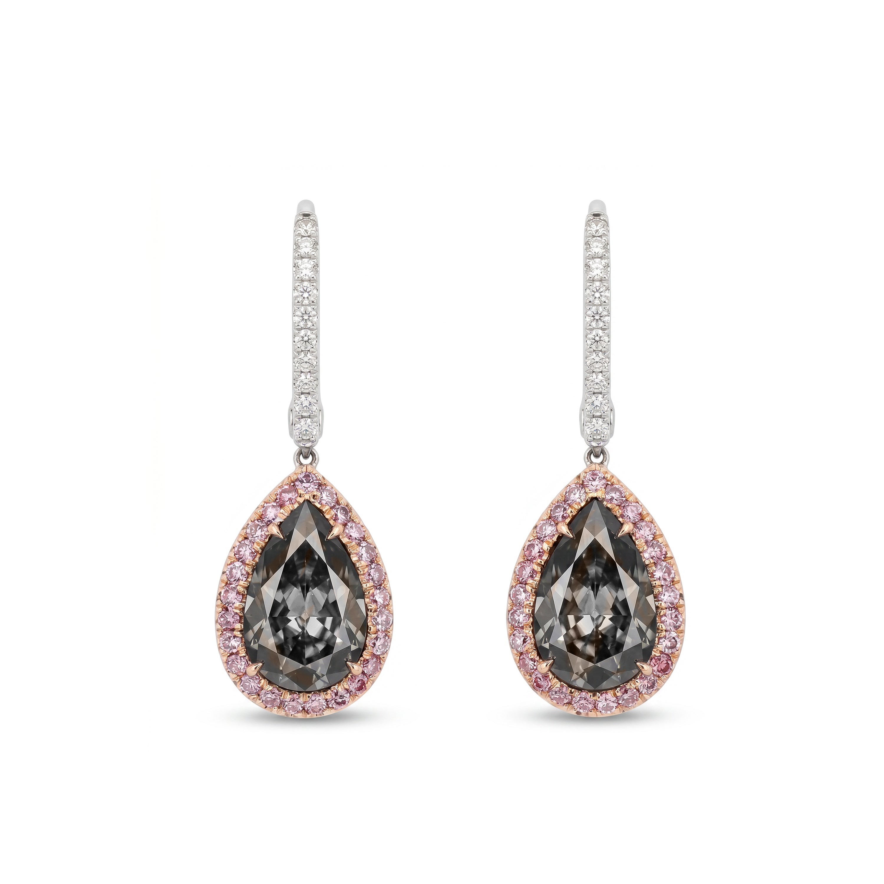 Natural Gray Pear Diamond Halo Drop Earring | GIA Certified