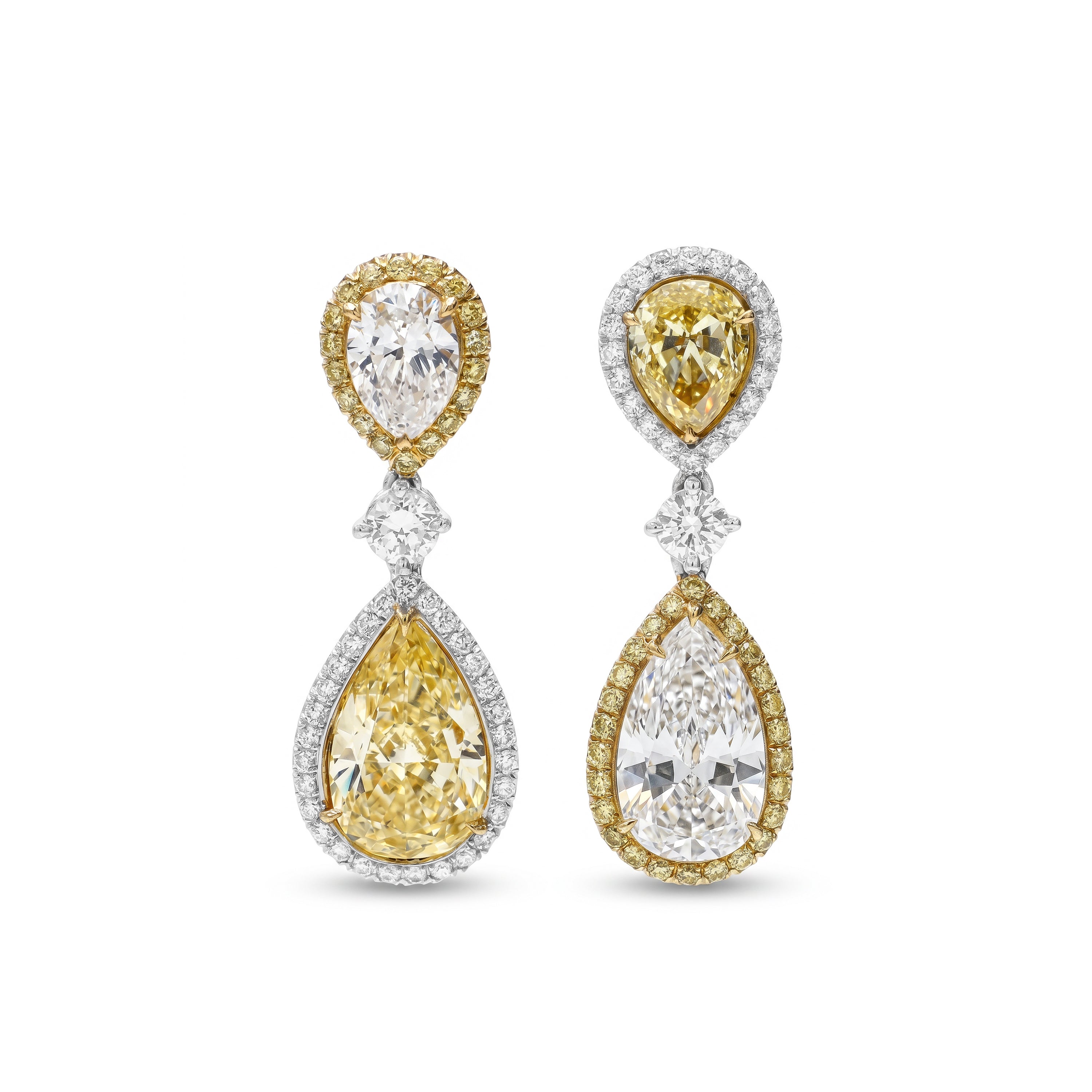 Natural Yellow & White Pear Diamond Halo Earrings | GIA Certified