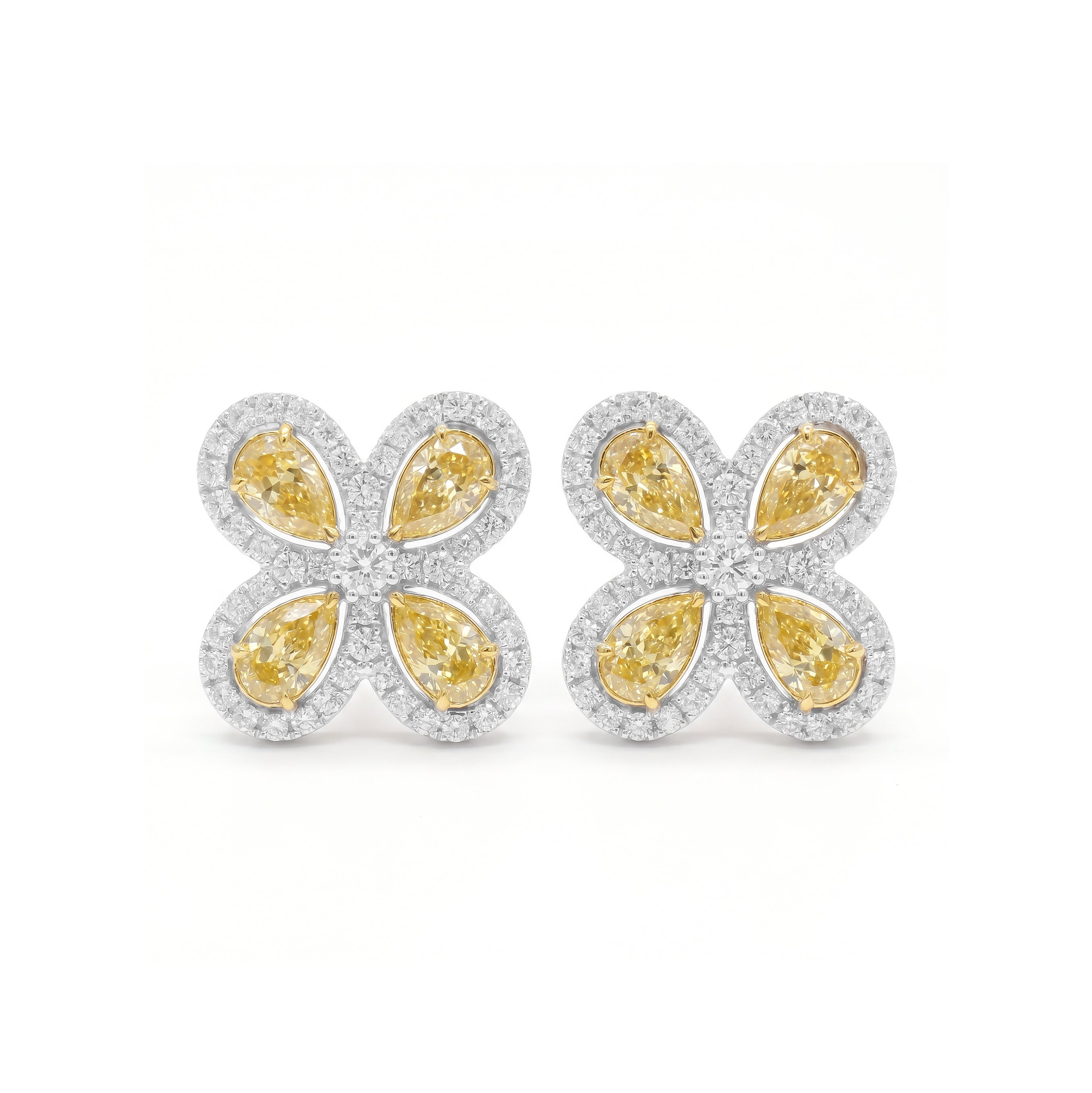 Natural Yellow Pear Diamond Flower Petal Earrings