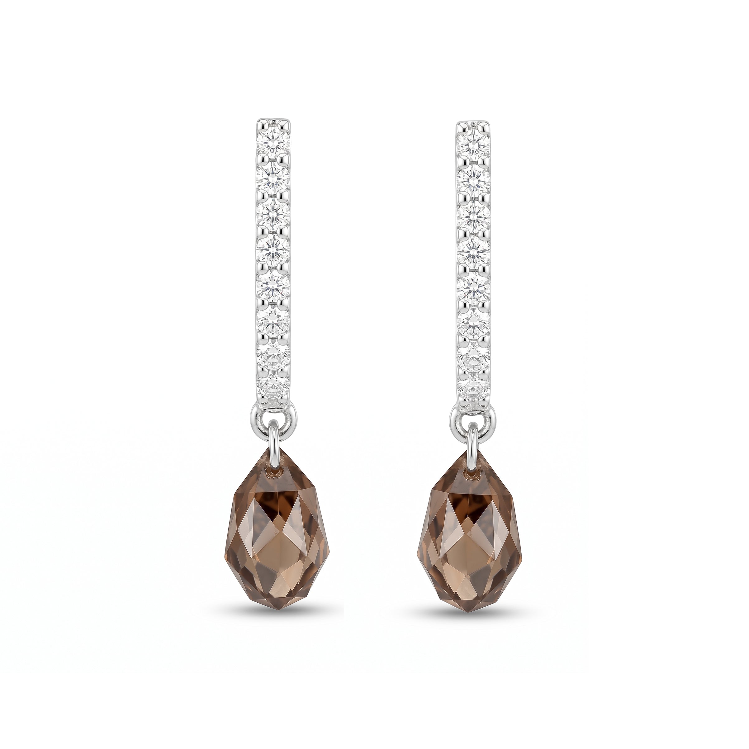 Natural Brown Briolette Diamond Drop Earrings
