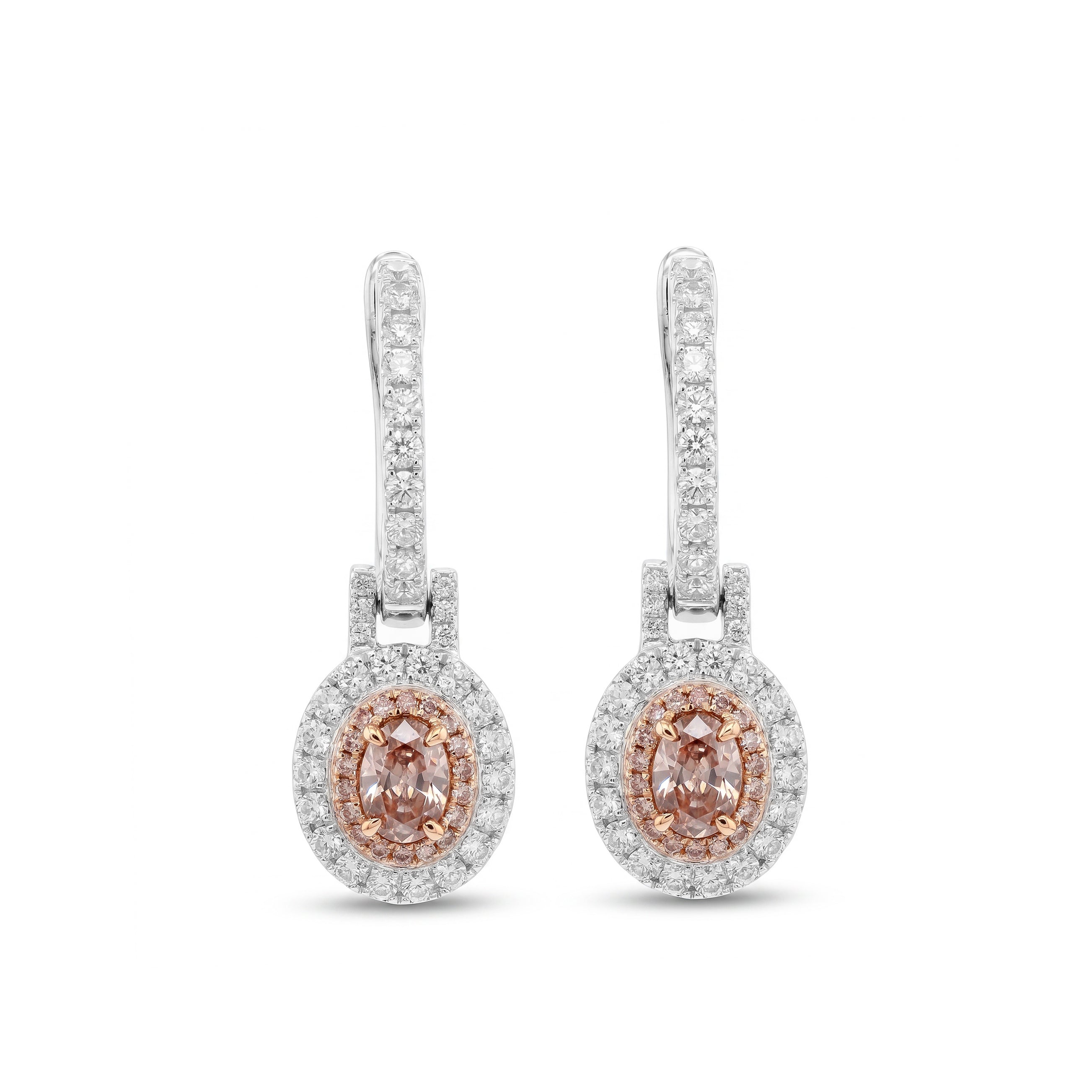 Natural Pink Oval Diamond Halo Drop Earring | GIA Certified