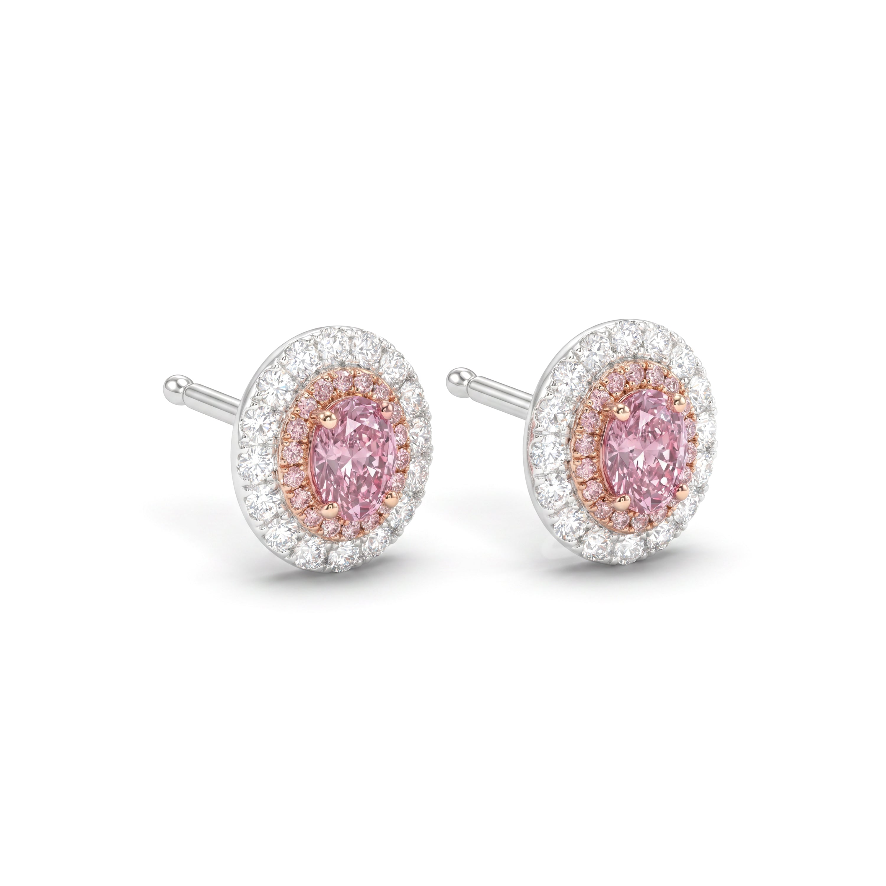 Natural Purple Oval Diamond Halo Earrings | GIA Certified