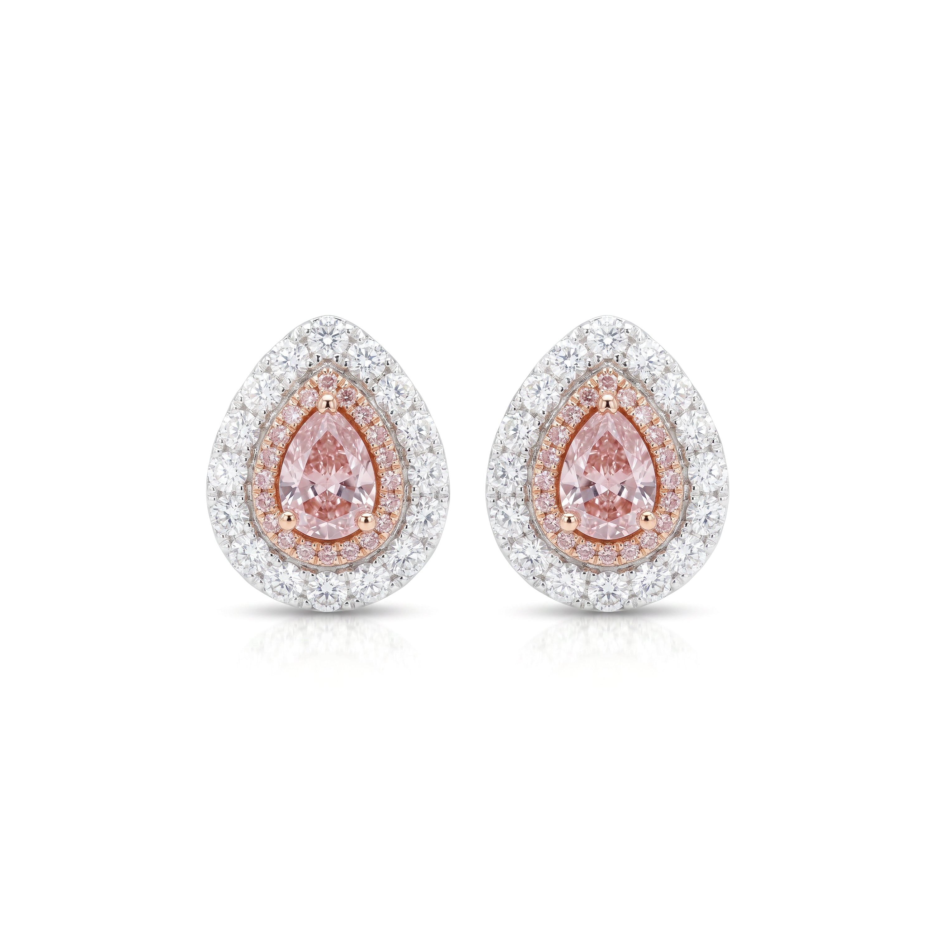 Natural Pink Pear Diamond Halo Earrings | GIA Certified