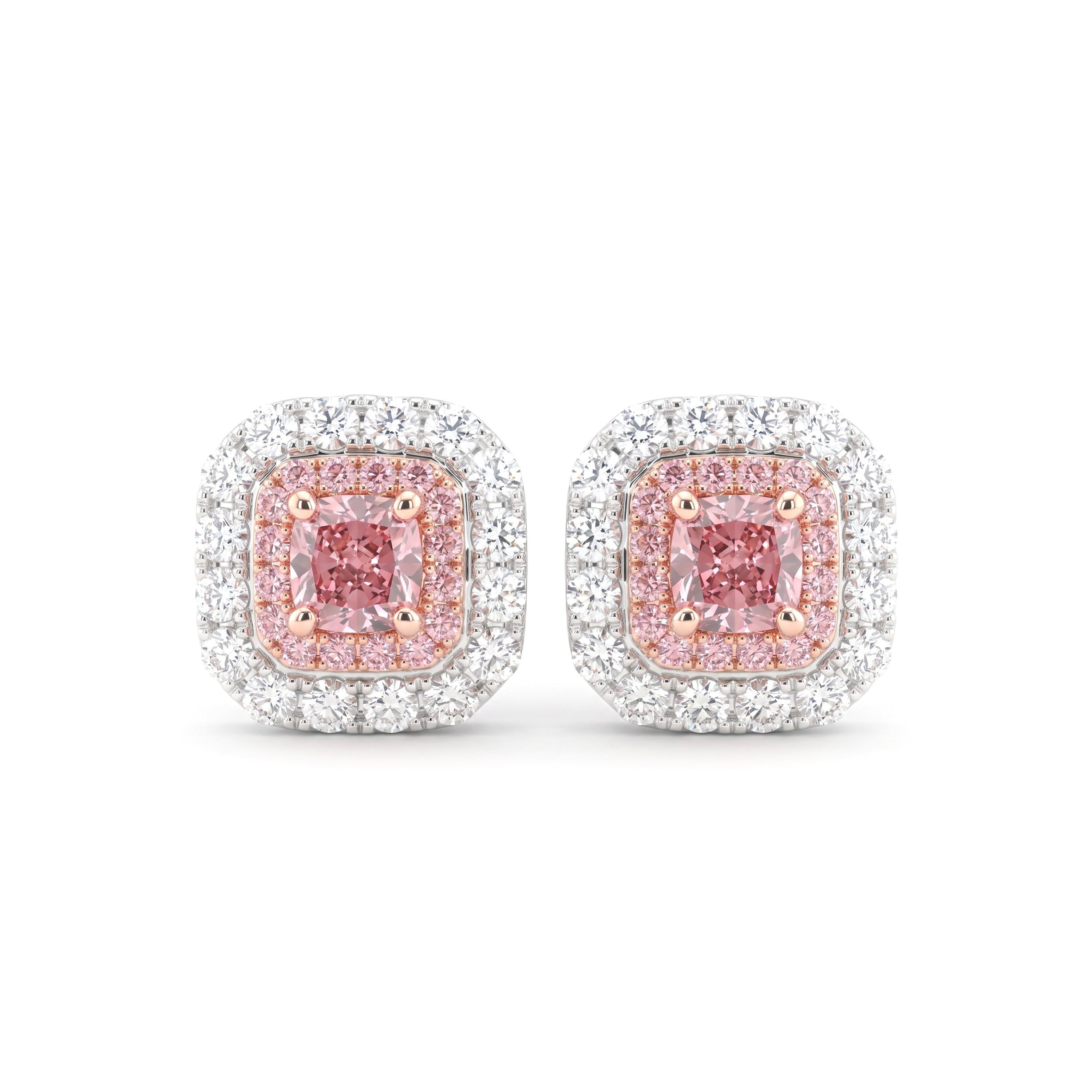 Natural Pink Radiant Diamond Halo Earrings | GIA Certified