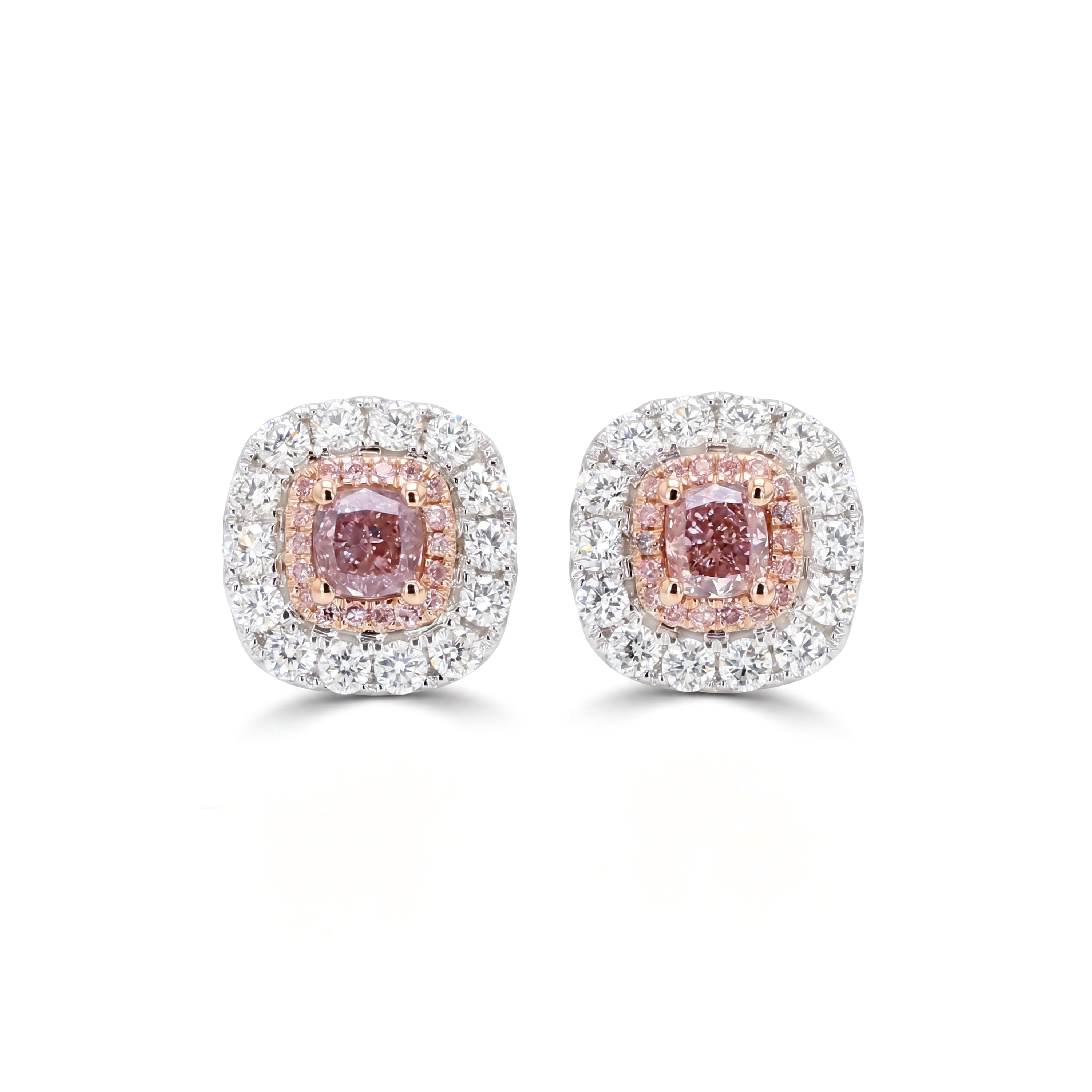 Natural Purple Cushion Diamond Halo Earrings | GIA Certified
