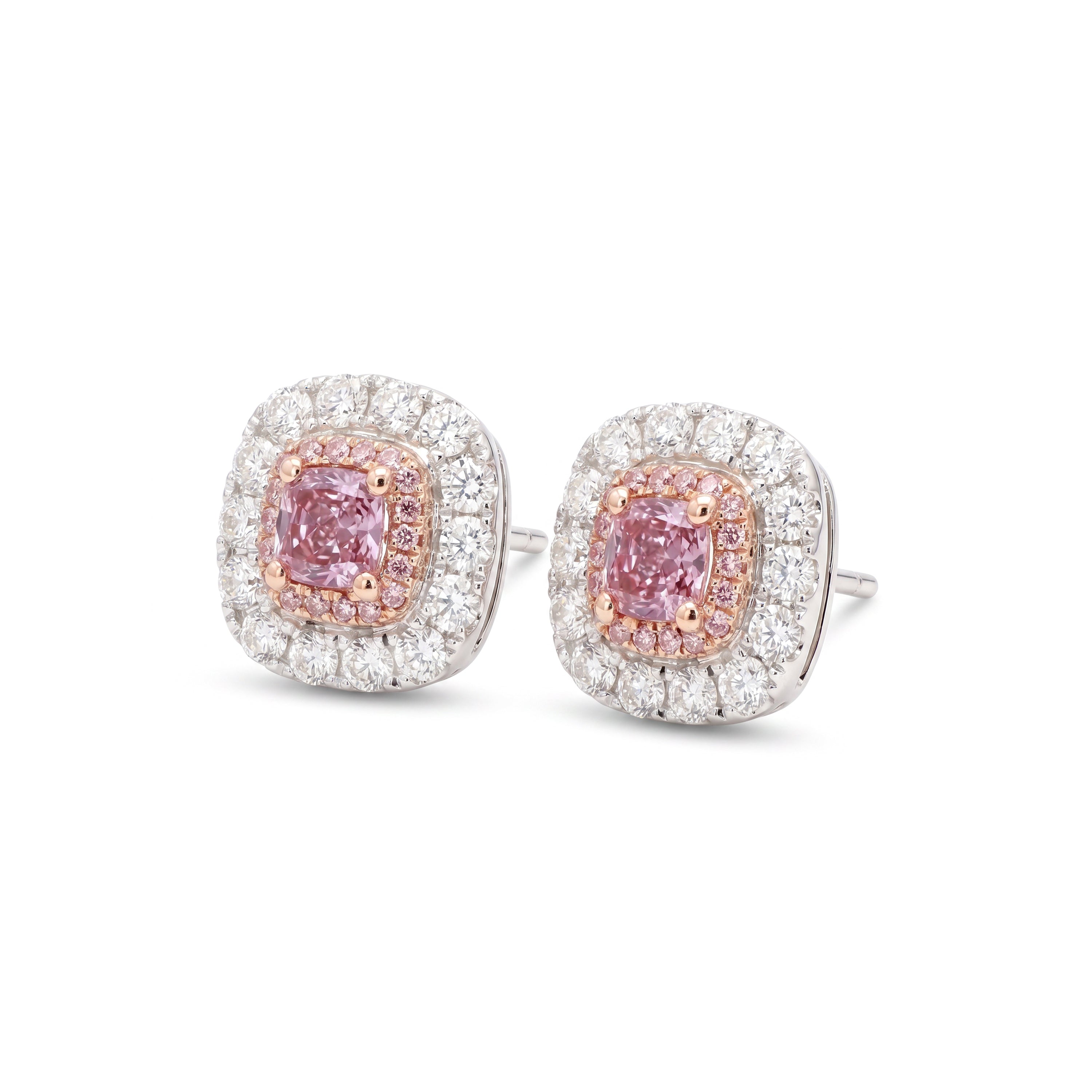 Natural Purple Cushion Diamond Halo Earrings | GIA Certified