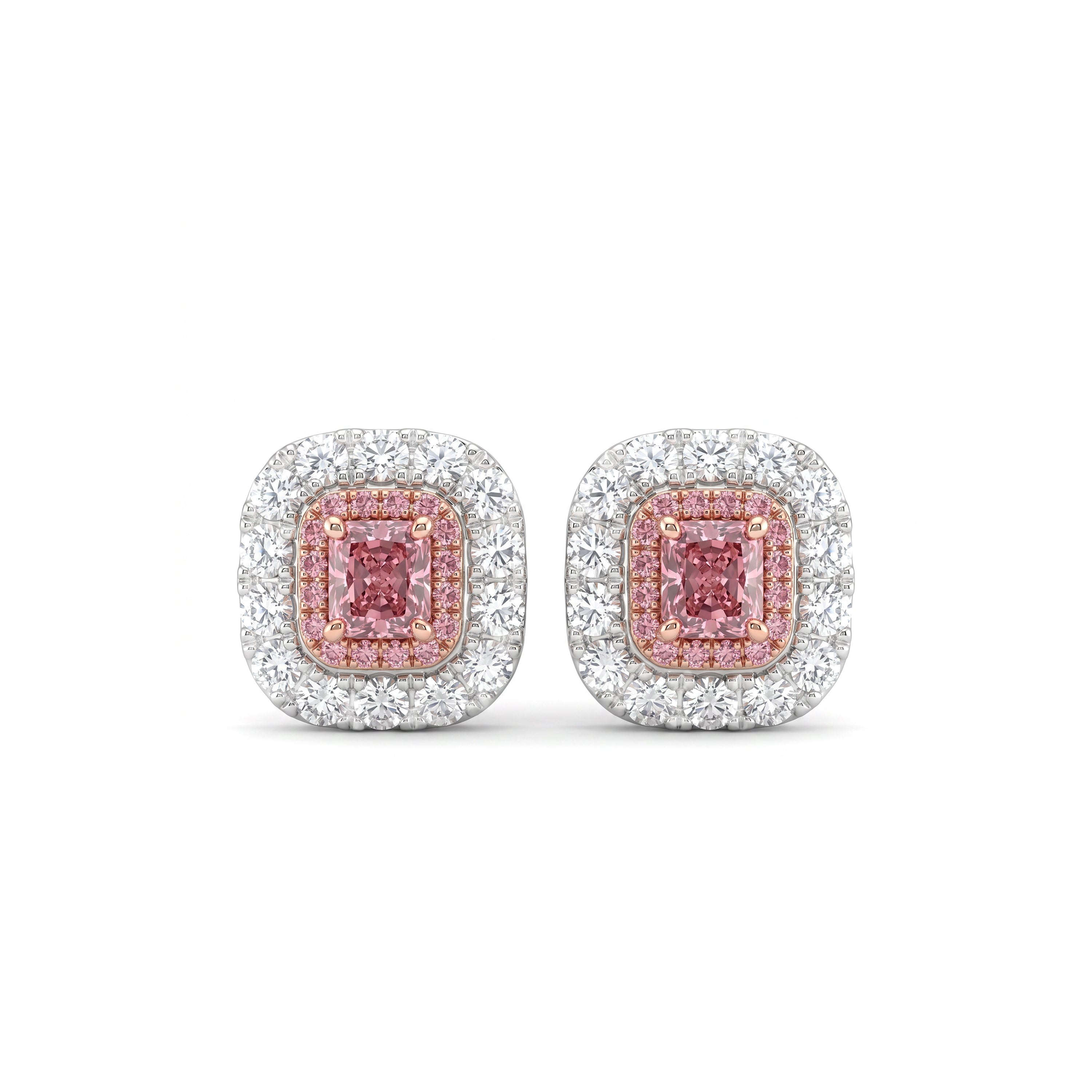Natural Purple & Pink Radiant Diamond Halo Earrings | GIA Certified