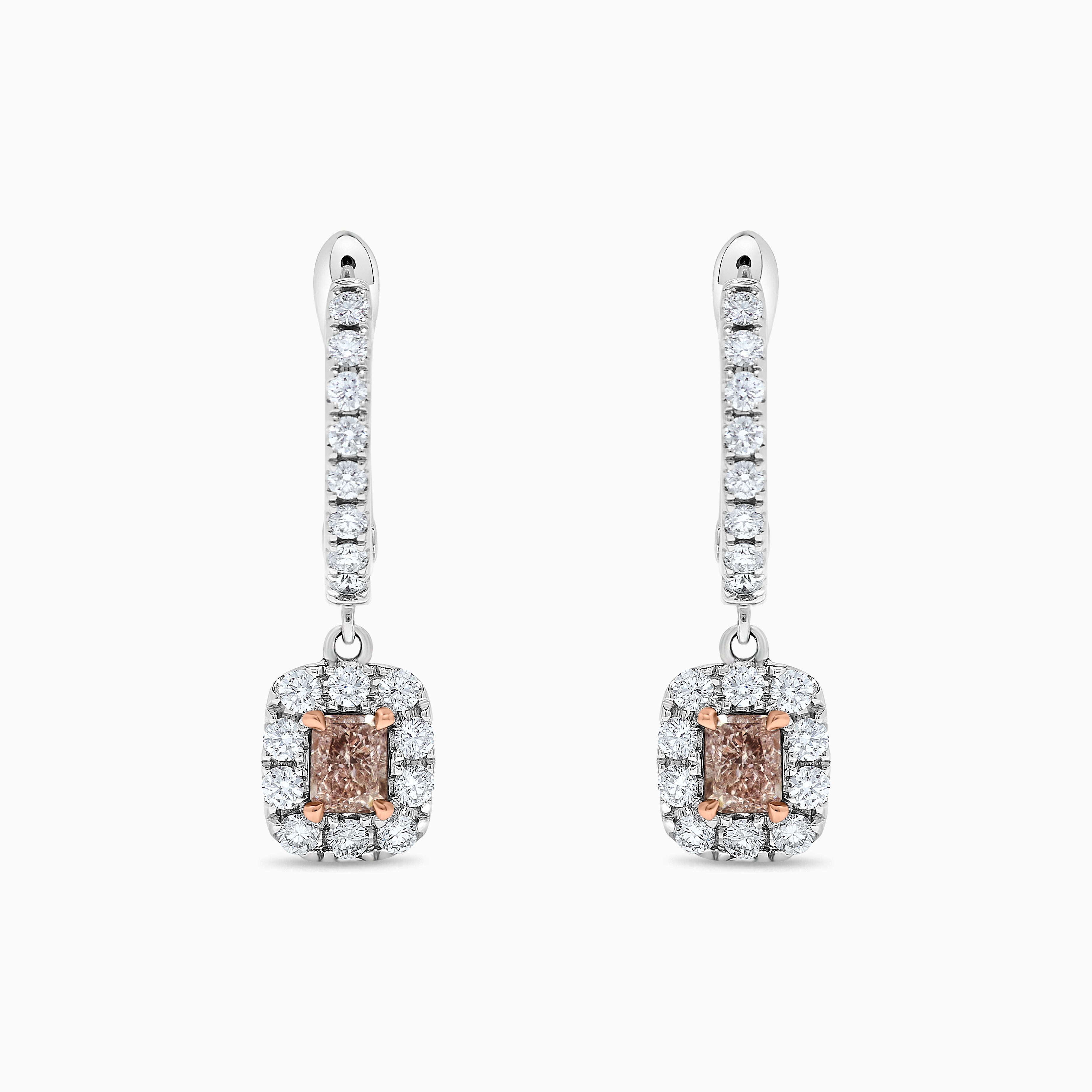 GIA Pink Radiant Cut & White Diamond Drop Earrings JEP025GH