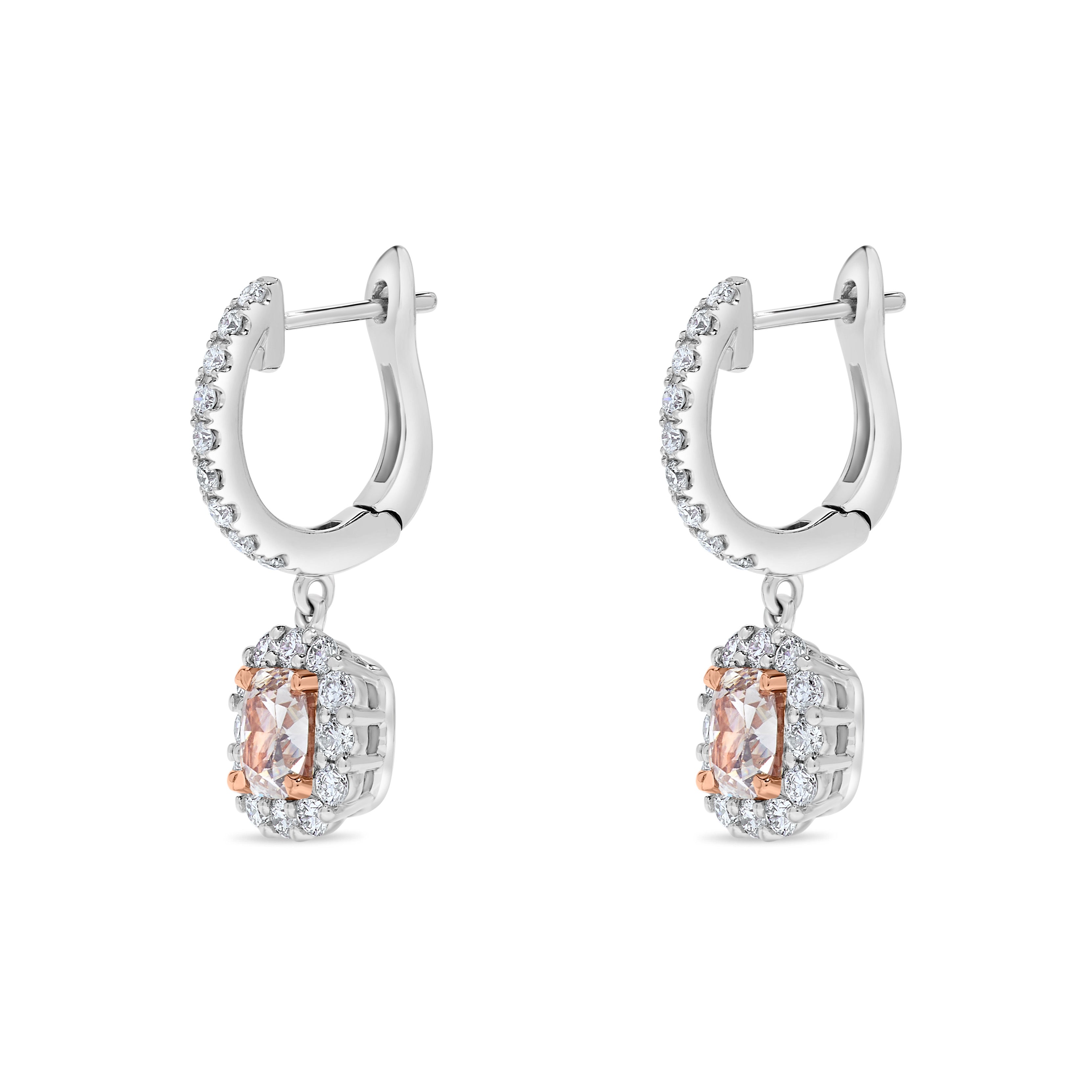 GIA Pink Cushion Cut Diamond Drop Earrings JEP052GH