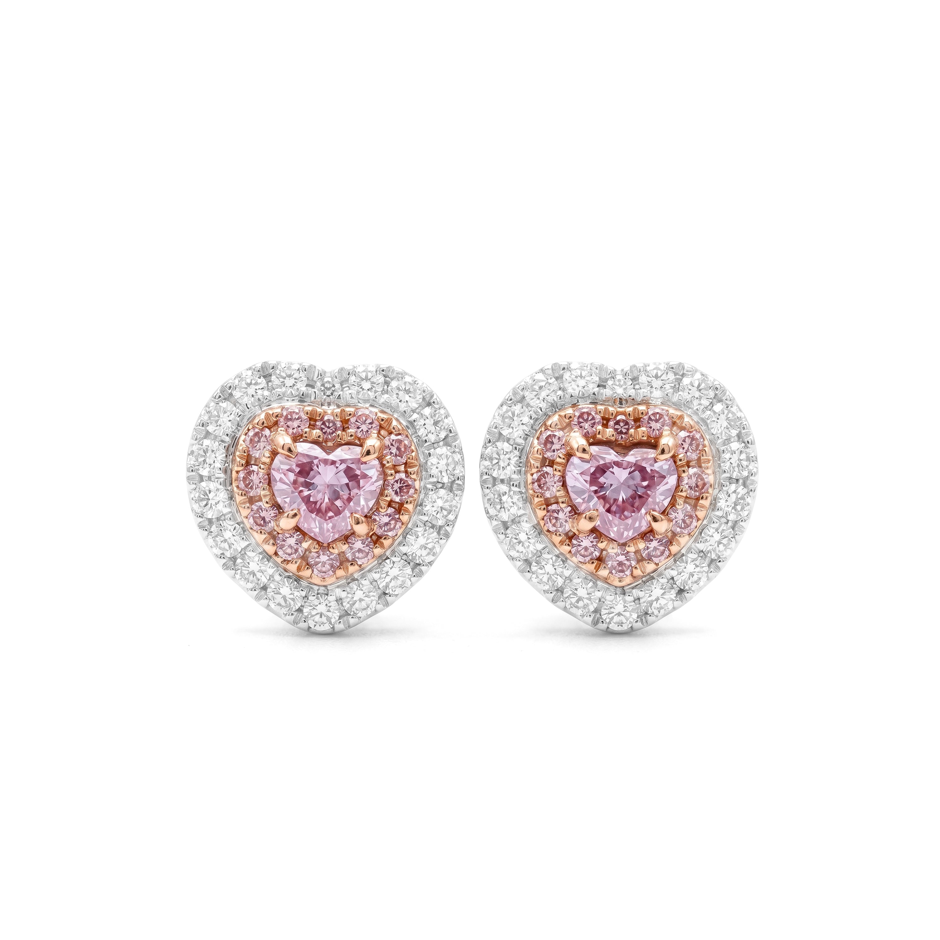 Natural Purple Heart Diamond Halo Earrings | GIA Certified