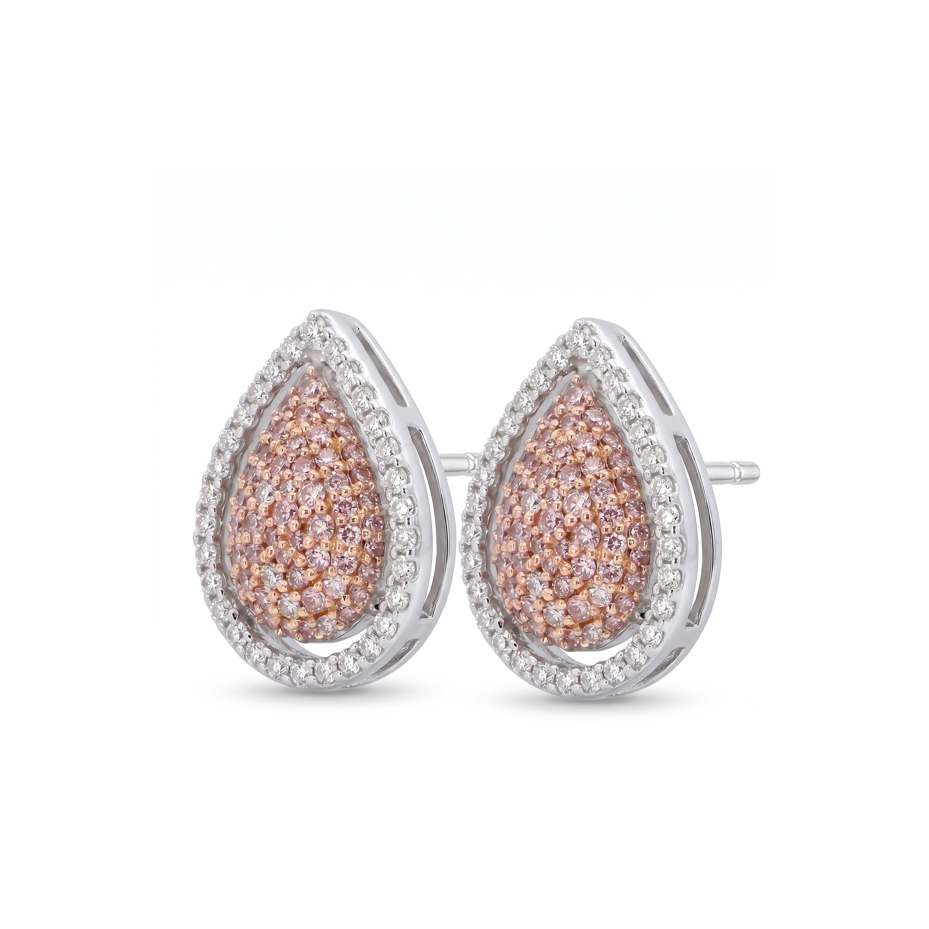 Natural Pink Pavé Diamond Pear Shape Earrings