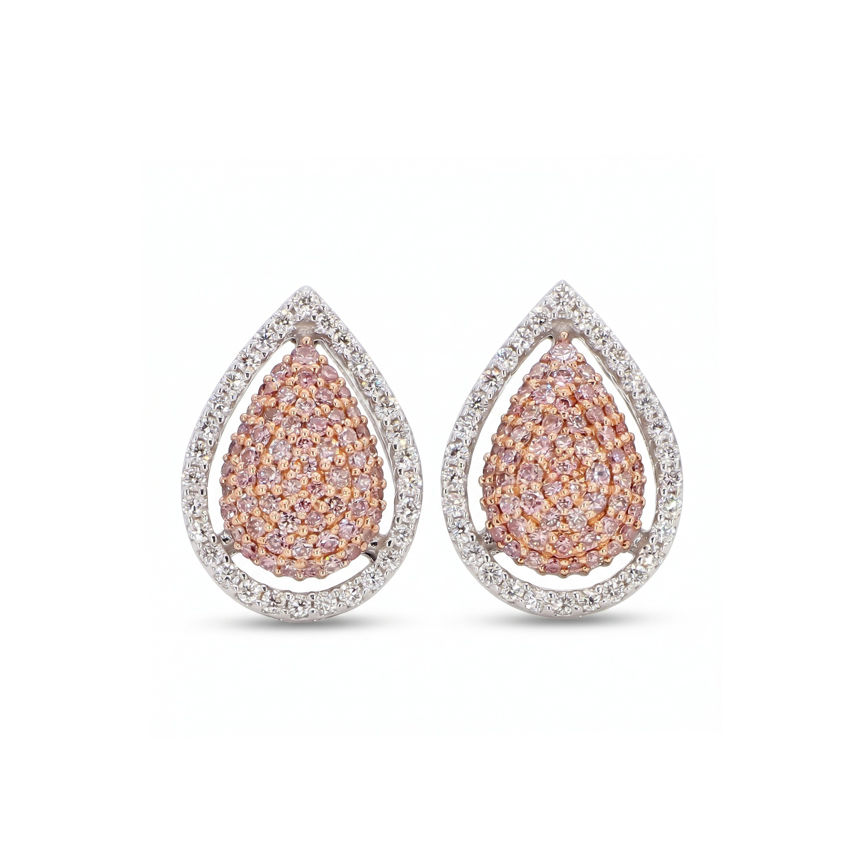 Natural Pink Pavé Diamond Pear Shape Earrings