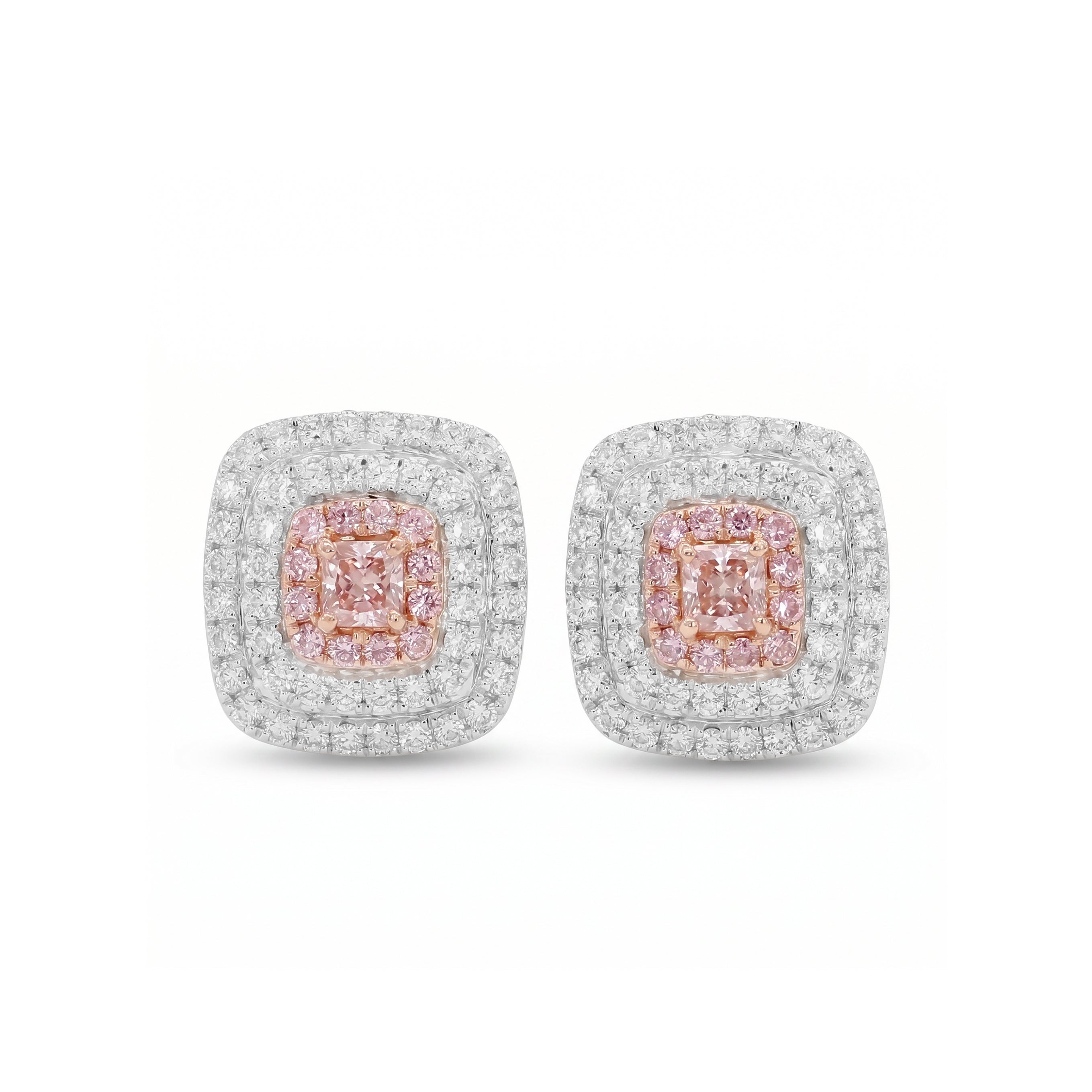 Natural Pink Radiant Diamond Halo Earrings | GIA Certified