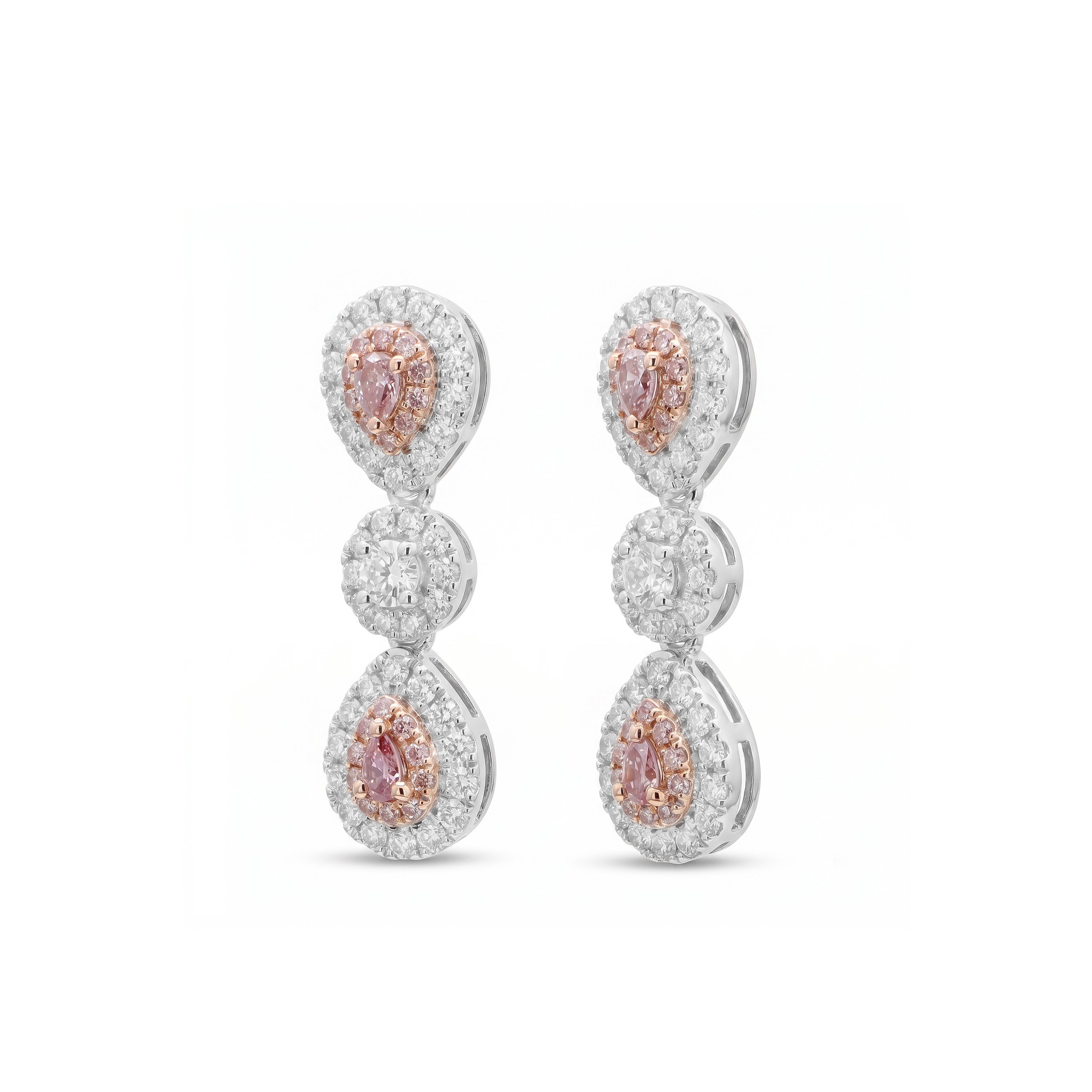 Natural Pink Pear Diamond Halo Drop Earring | GIA Certified