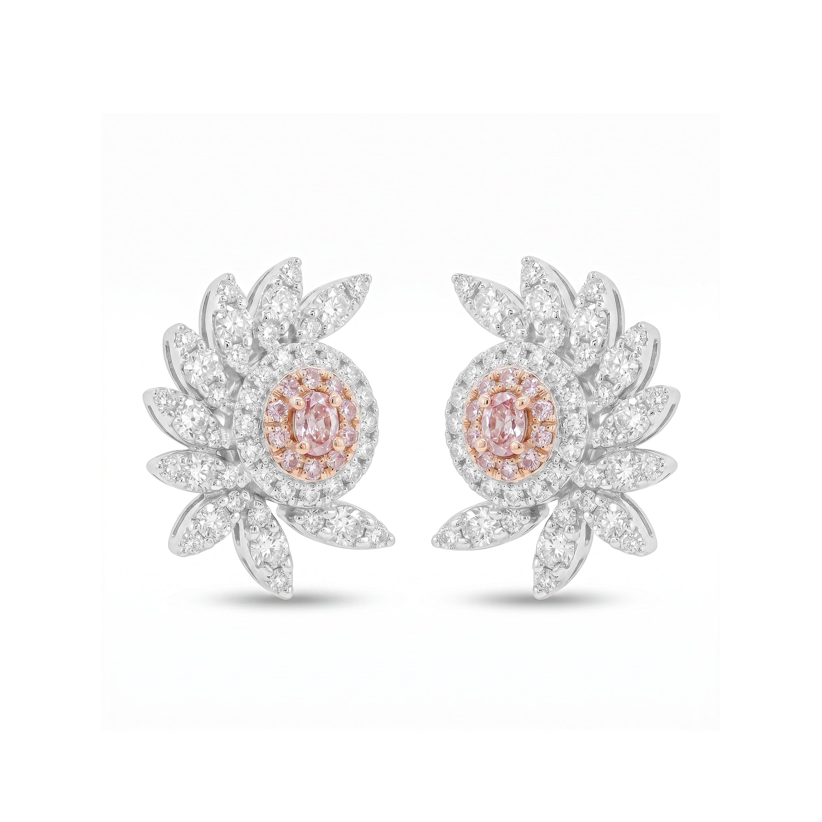Natural Pink Oval Diamond Halo Earrings | GIA Certified