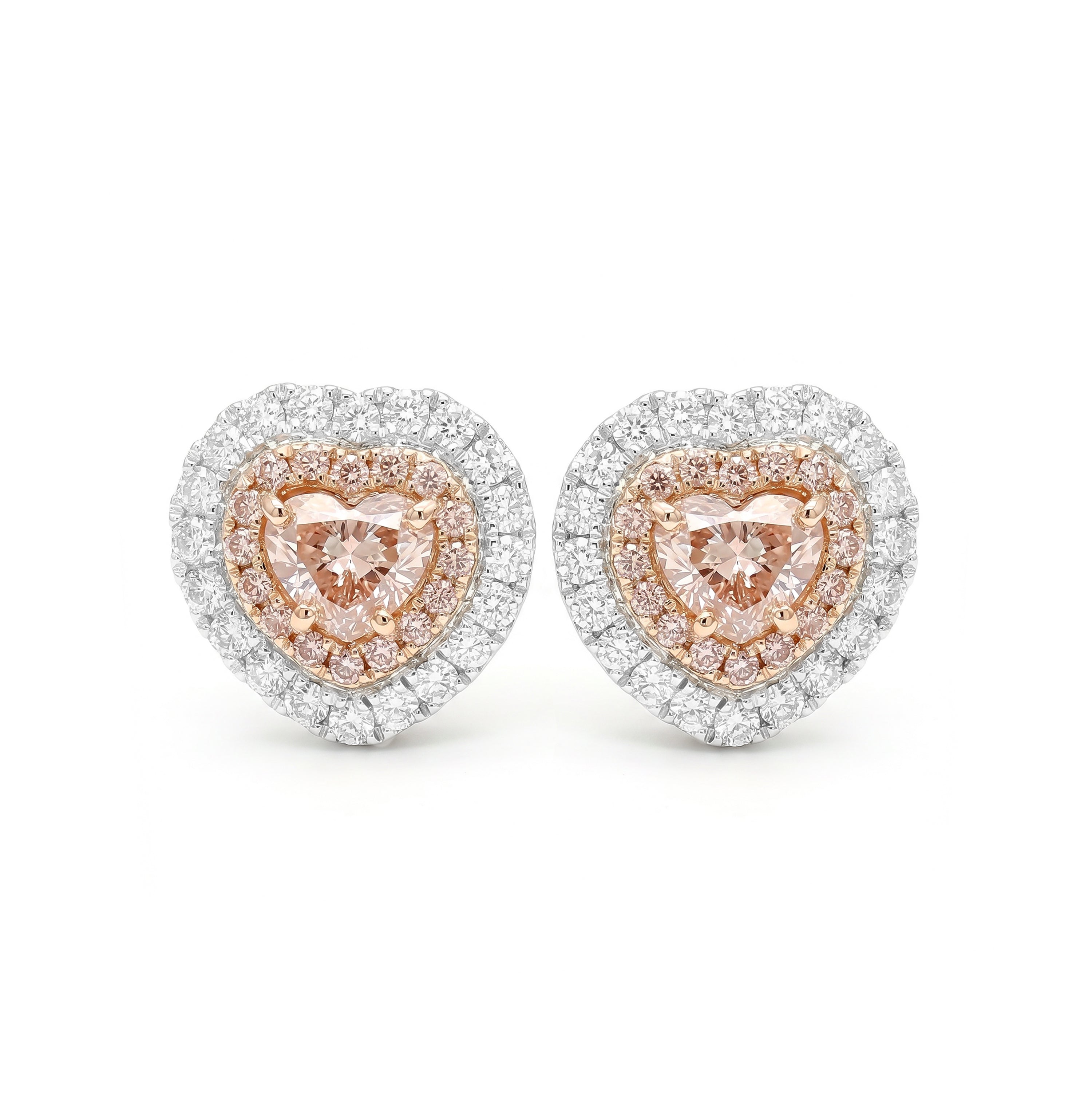 Natural Pink Heart Diamond Halo Earrings | GIA Certified